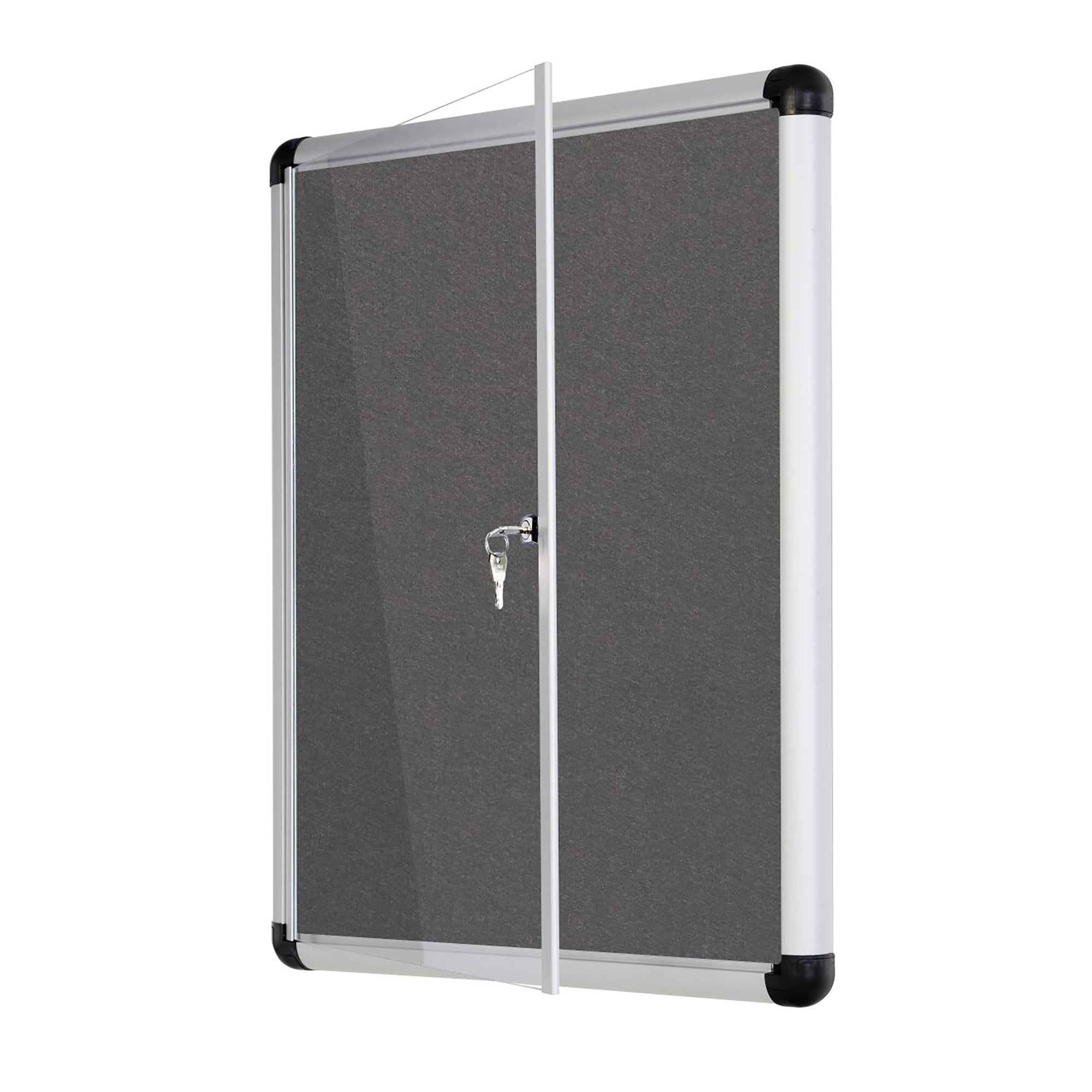 MasterVision Gray Fabric Bulletin Slim Line Enclosed Board Cabinet, 28" x 38", Single Swing Door