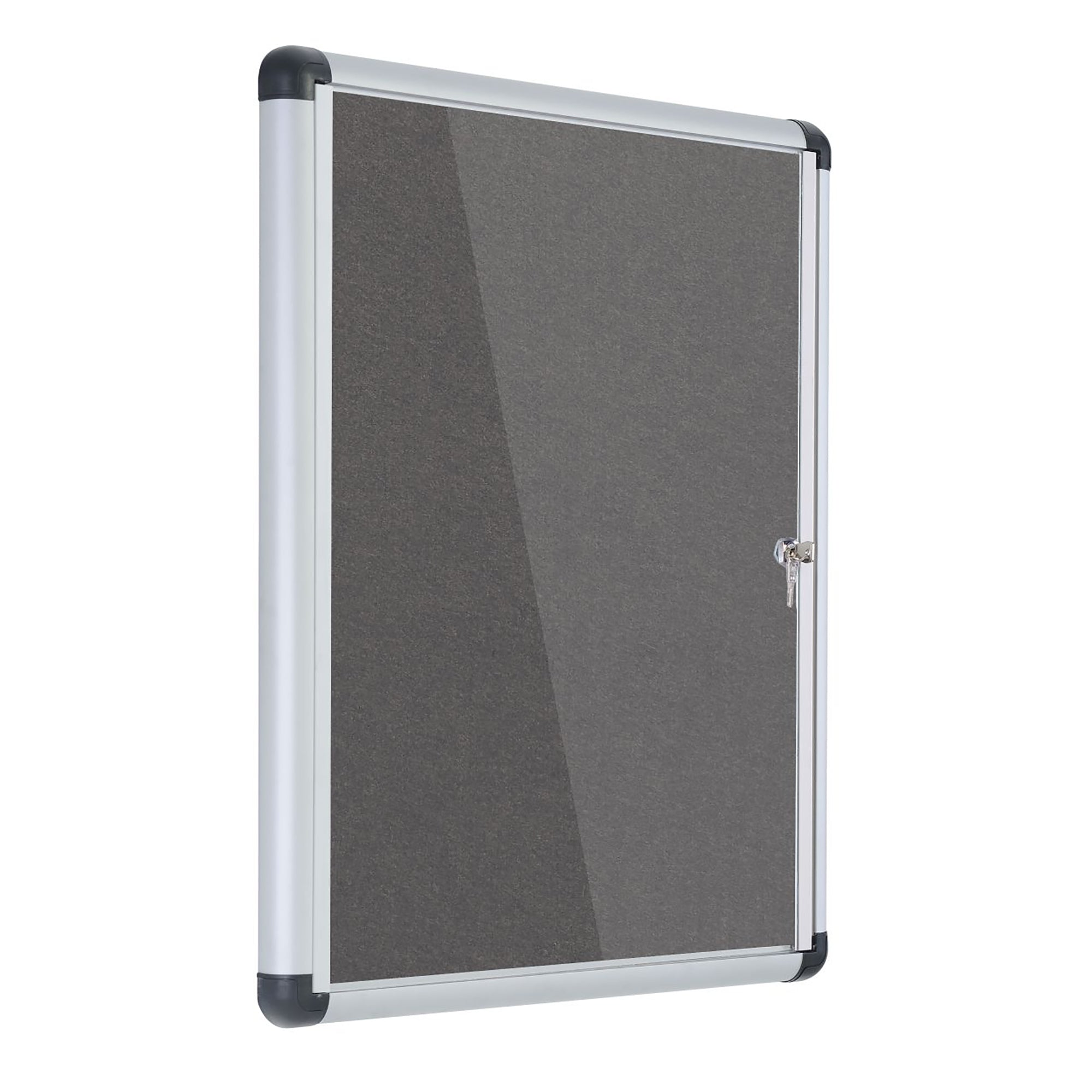 MasterVision Gray Fabric Bulletin Slim Line Enclosed Board Cabinet, 28" x 38", Single Swing Door