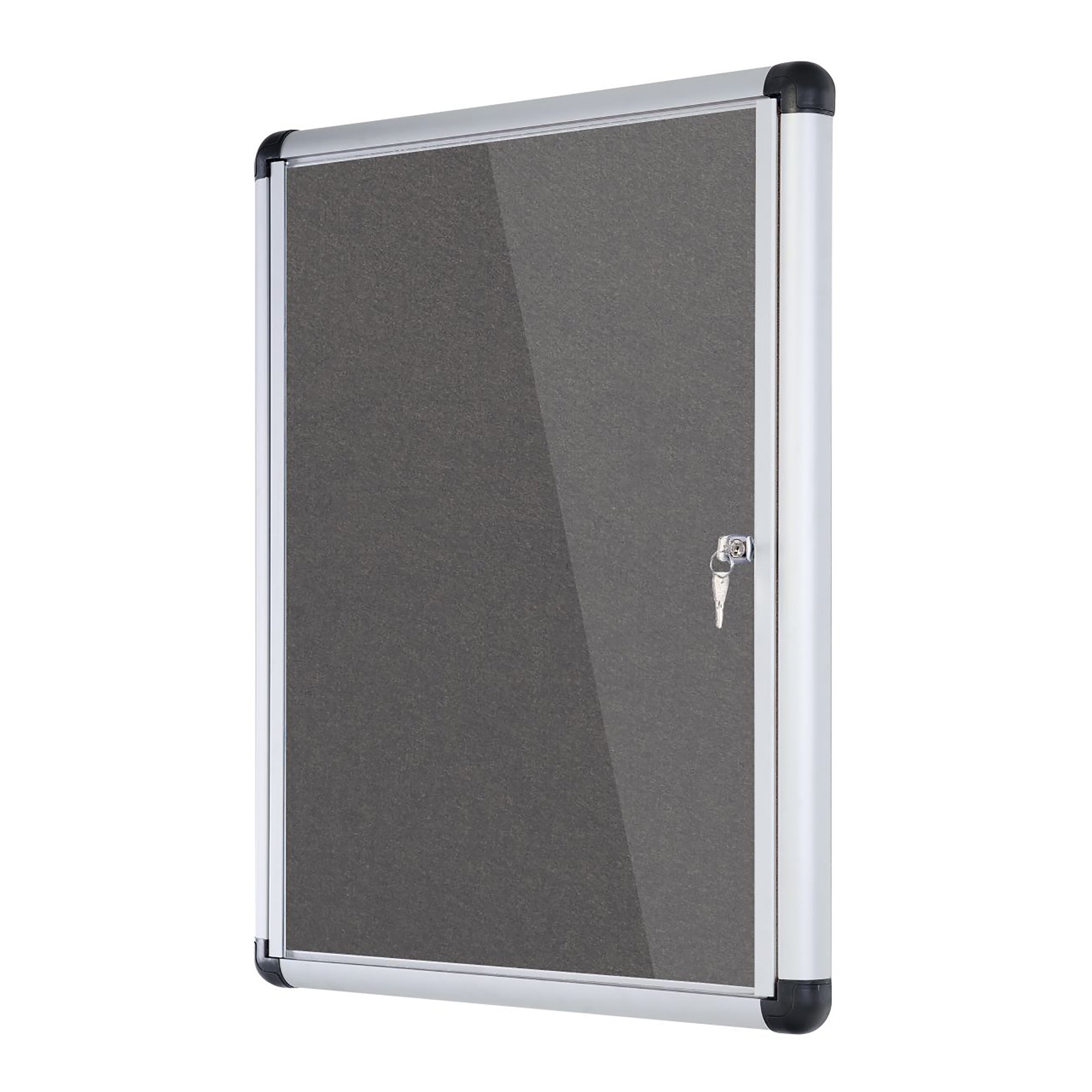 MasterVision Gray Fabric Bulletin Slim Line Enclosed Board Cabinet, 28" x 38", Single Swing Door