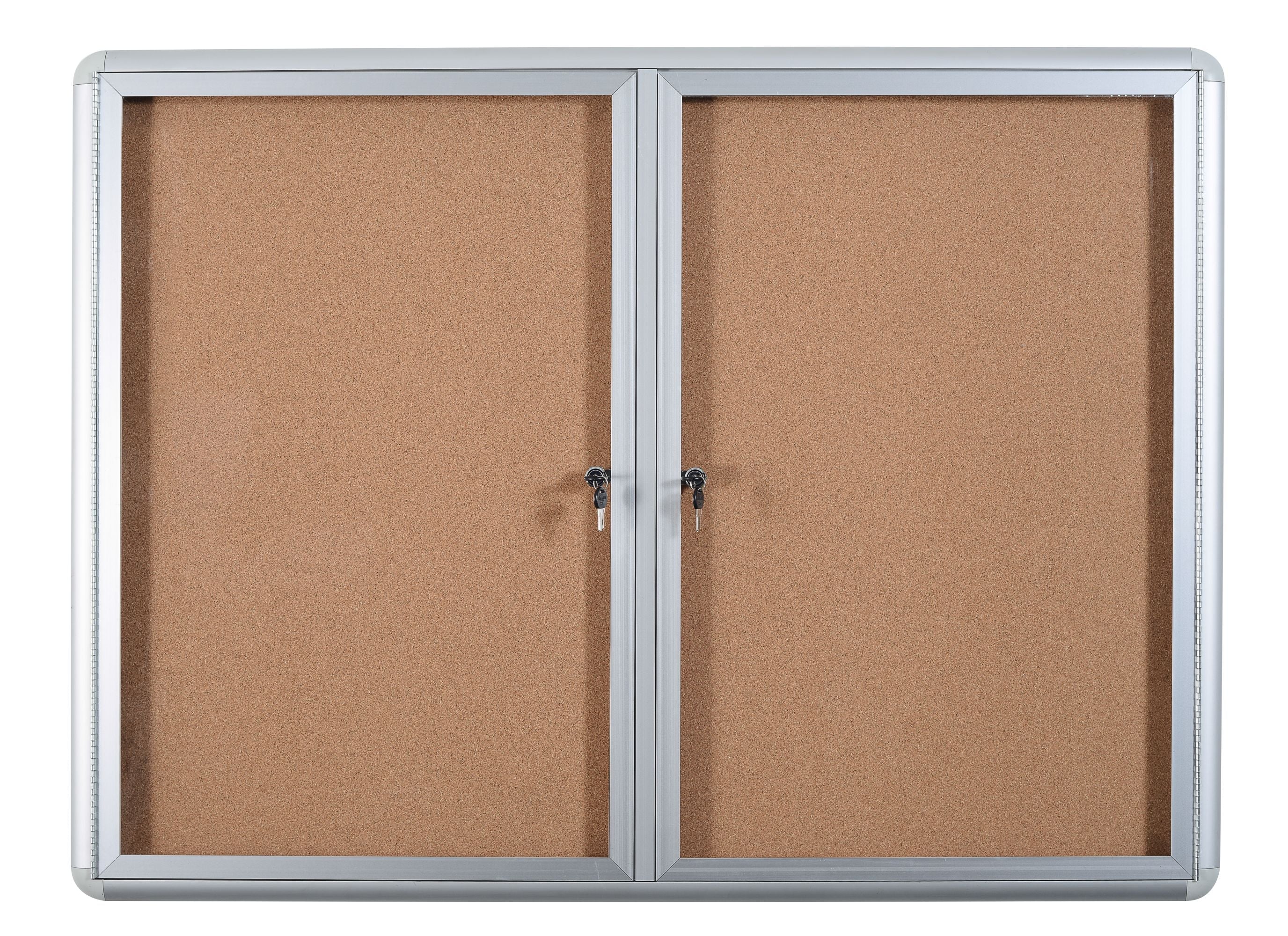 MasterVision Cork Bulletin Enclosed Cabinet  Two Swing Doors, 36" x 48", Aluminum Frame