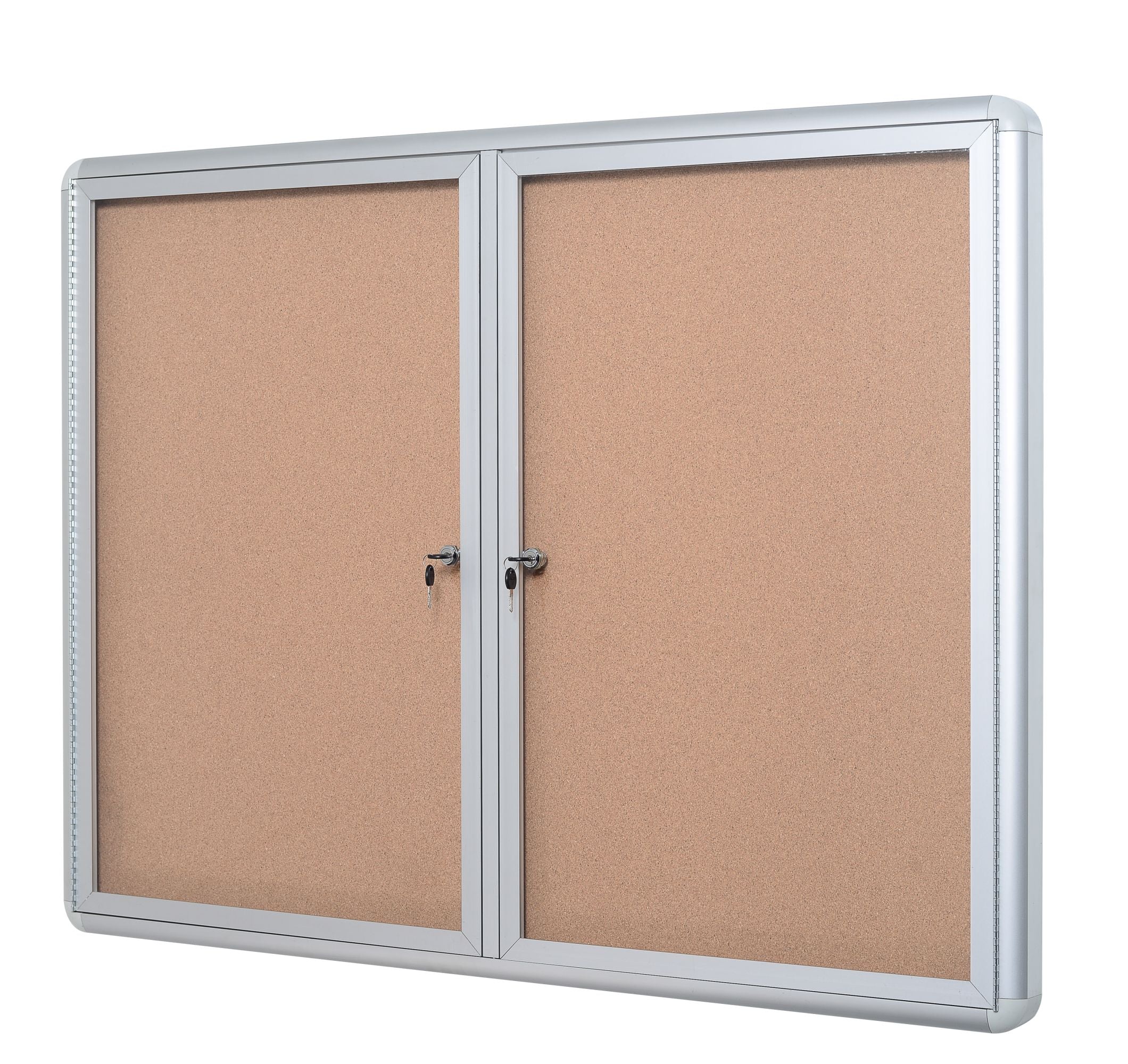 MasterVision Cork Bulletin Enclosed Cabinet  Two Swing Doors, 36" x 48", Aluminum Frame