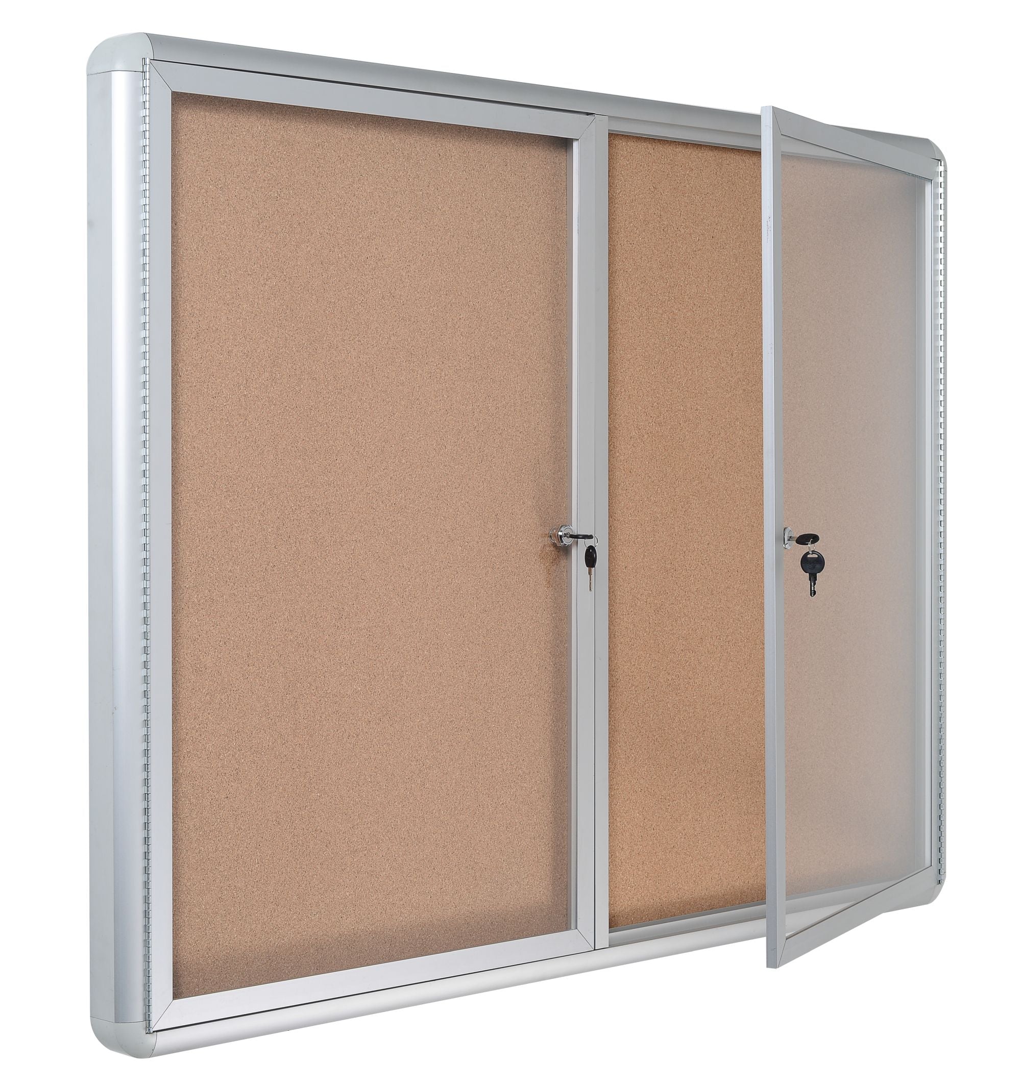 MasterVision Cork Bulletin Enclosed Cabinet  Two Swing Doors, 36" x 48", Aluminum Frame