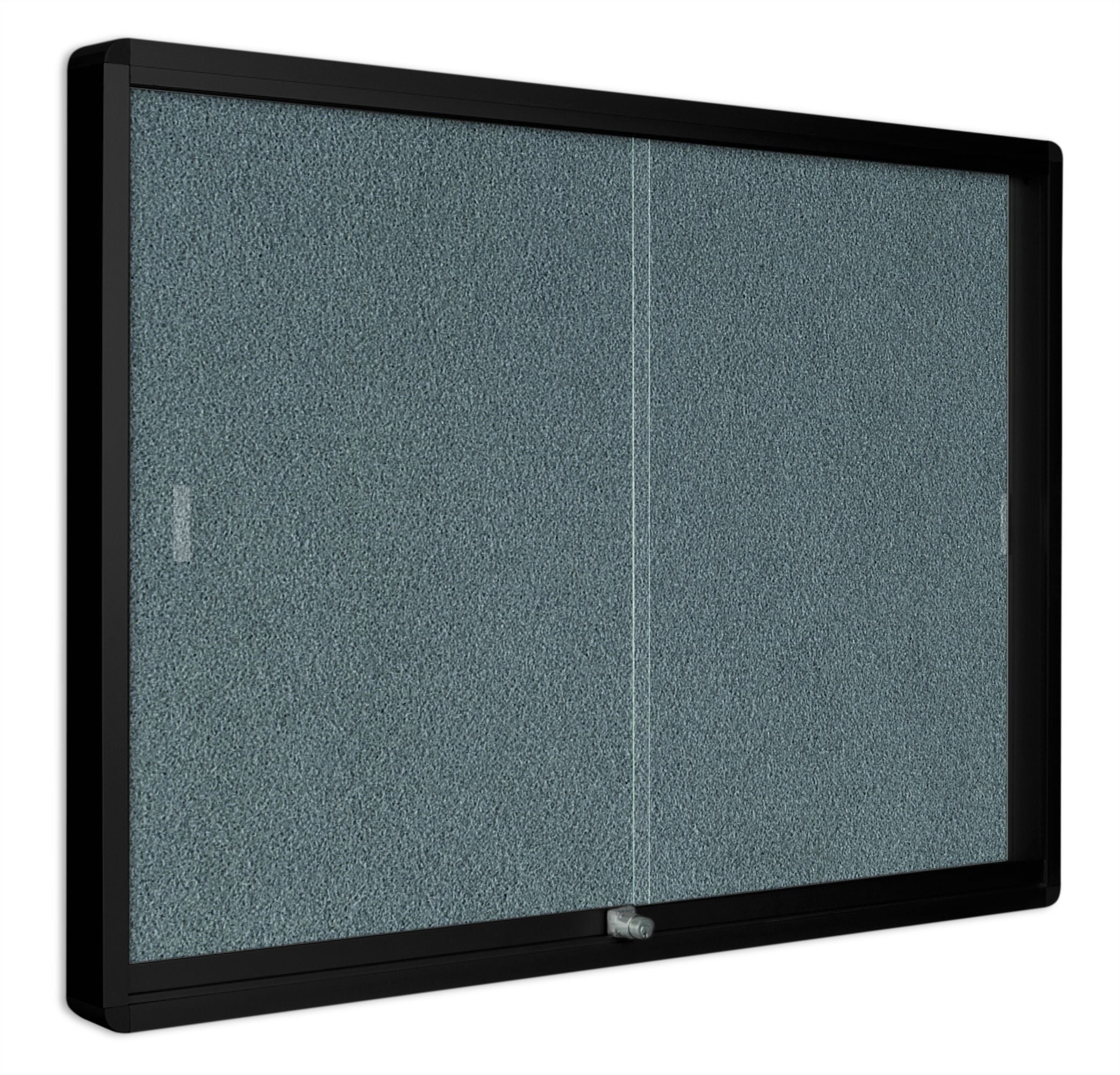 MasterVision Gray Fabric Bulletin Enclosed Cabinet, 36" x 48", Two Glass Sliding Doors, Graphite Aluminum Frame