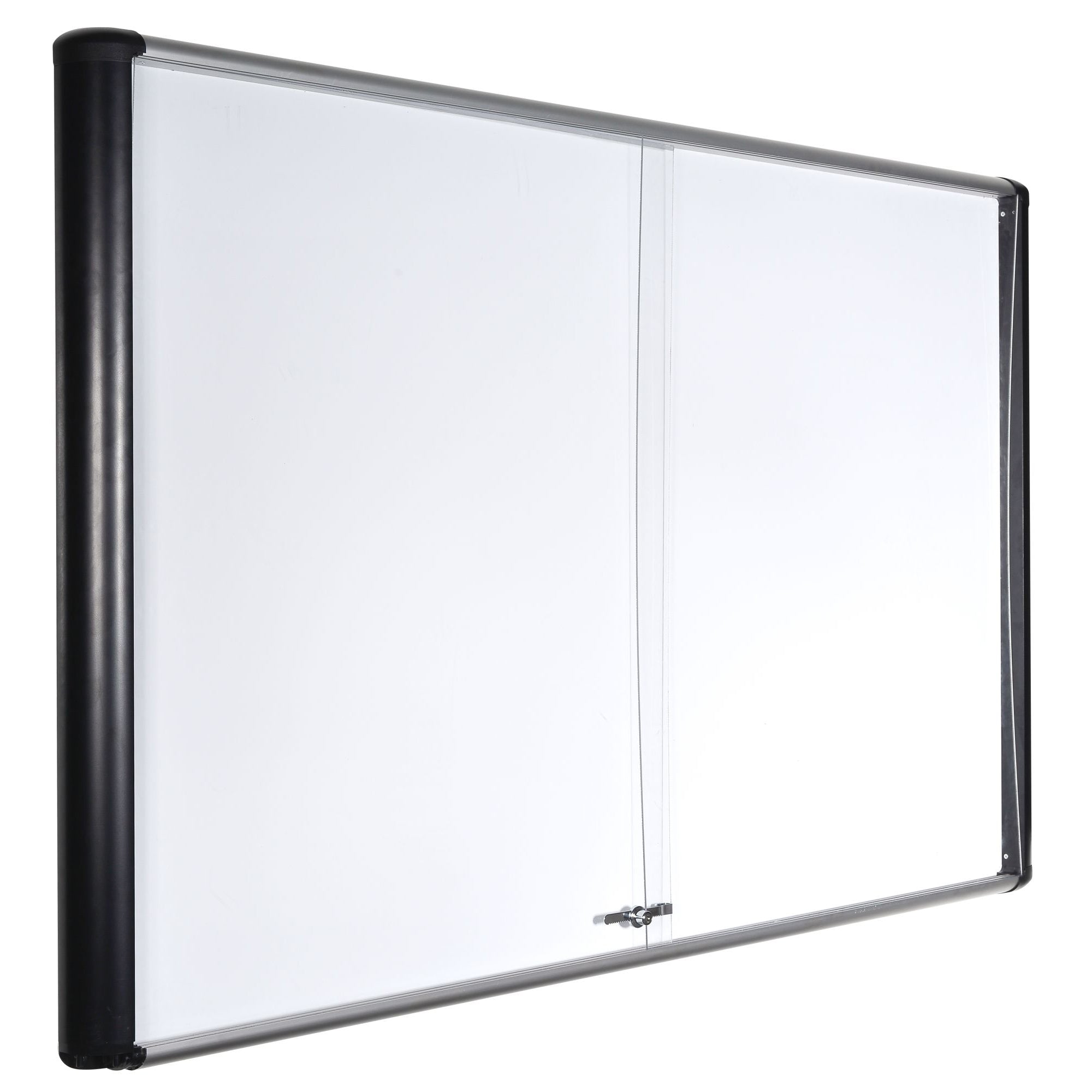 MasterVision MVI Magnetic Porcelain Dry-Erase Enclosed Board Cabinet, Two Sliding Glass Doors, 47"  x 72", Aluminum Frame