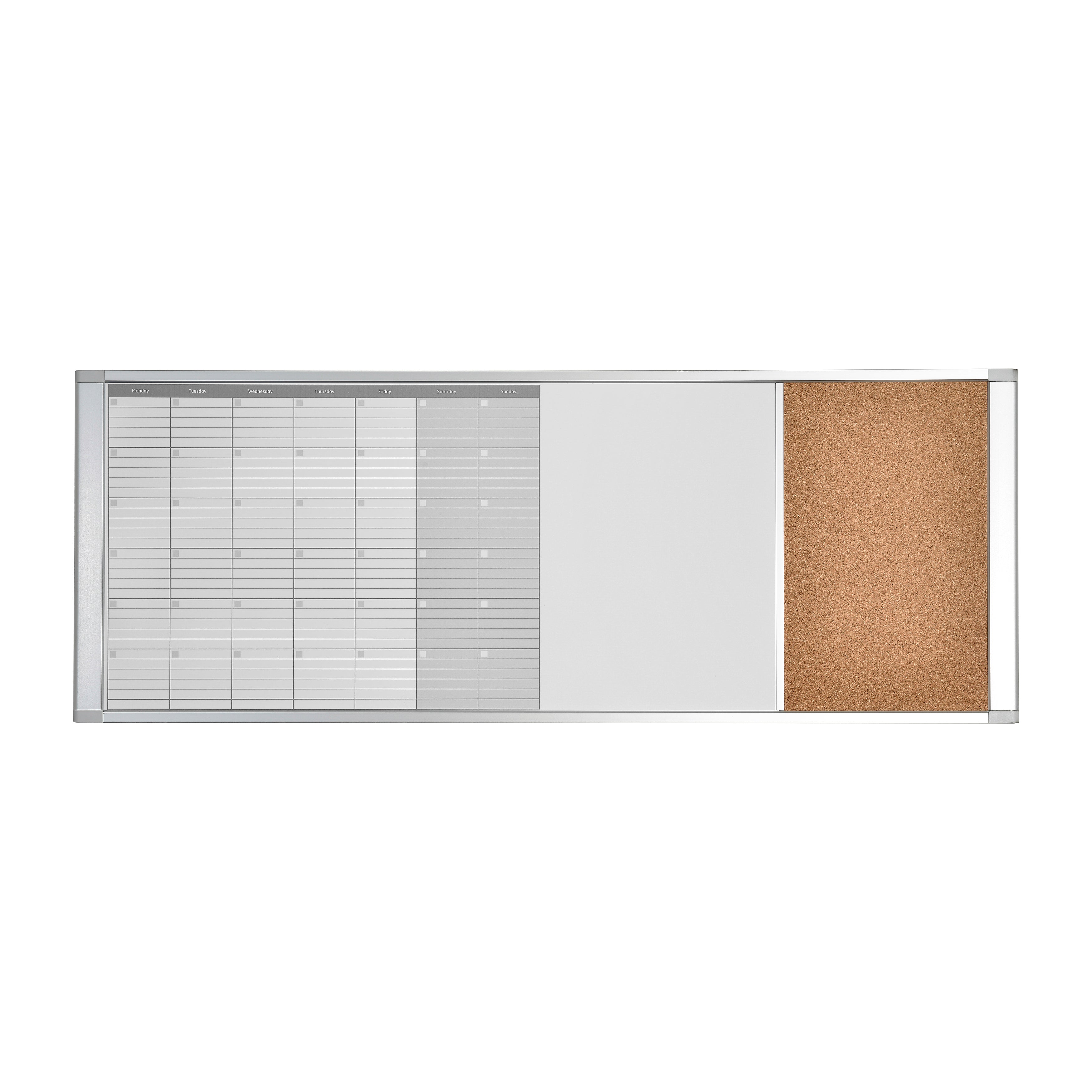 MasterVision Combo Cubicle Planning Board, Magnetic Steel Dry-Erase and Cork Bulletin Surface, Monthly Format, 18" x 47", Aluminum Frame