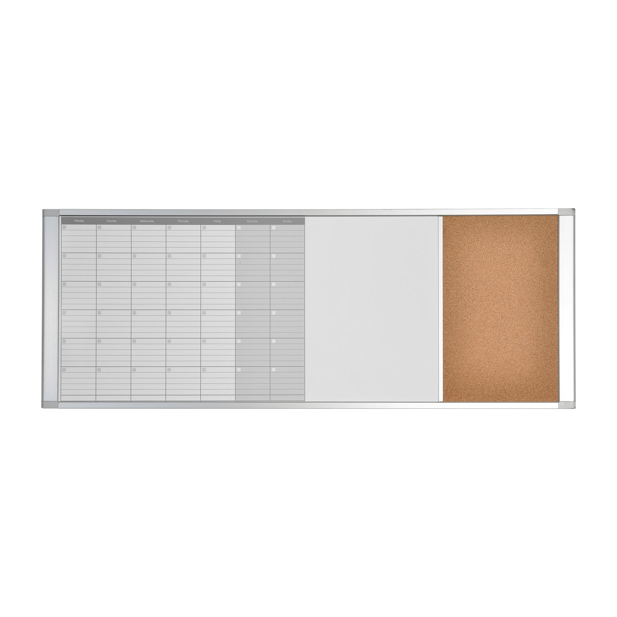 MasterVision Combo Cubicle Planning Board, Magnetic Steel Dry-Erase and Cork Bulletin Surface, Monthly Format, 18" x 47", Aluminum Frame