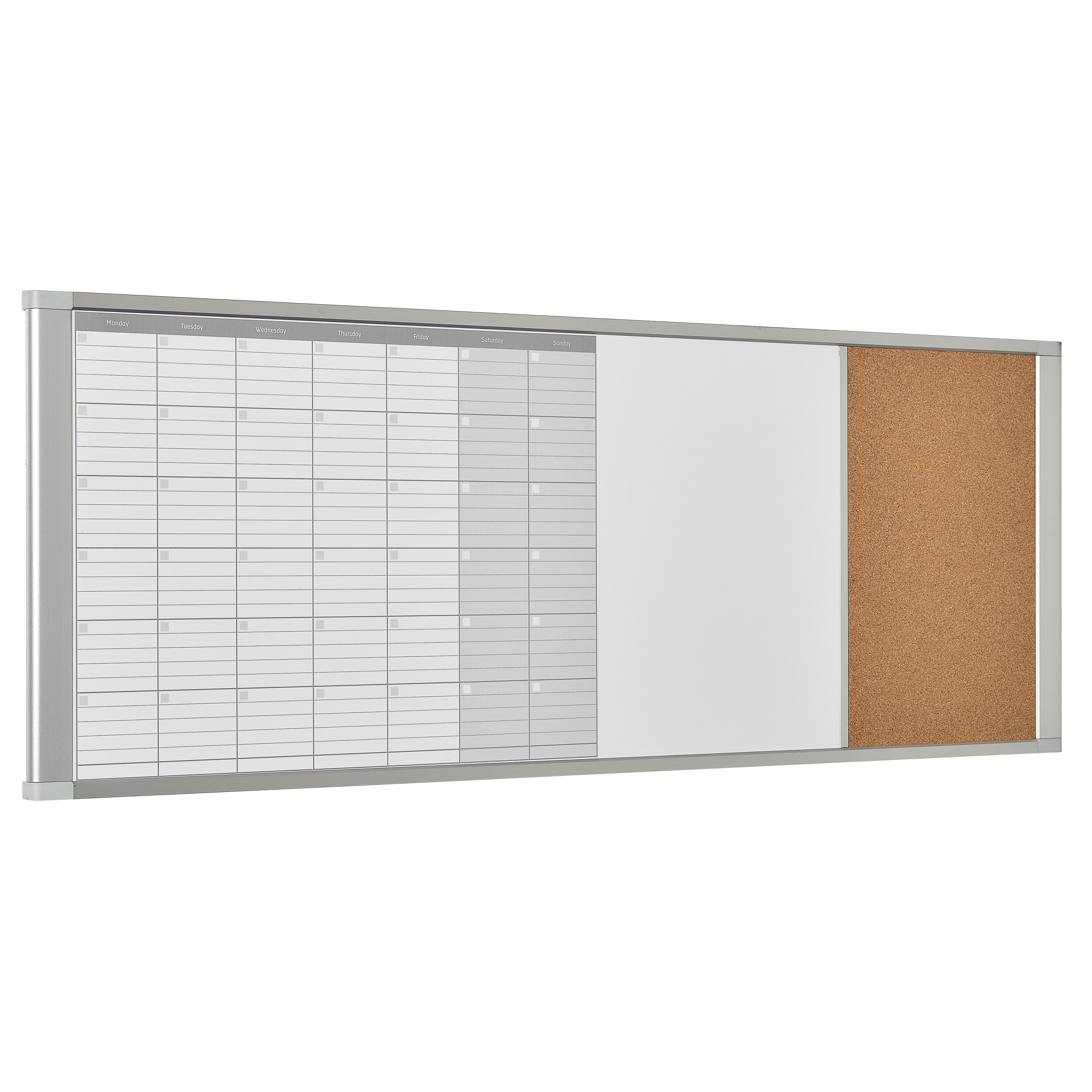 MasterVision Combo Cubicle Planning Board, Magnetic Steel Dry-Erase and Cork Bulletin Surface, Monthly Format, 18" x 47", Aluminum Frame