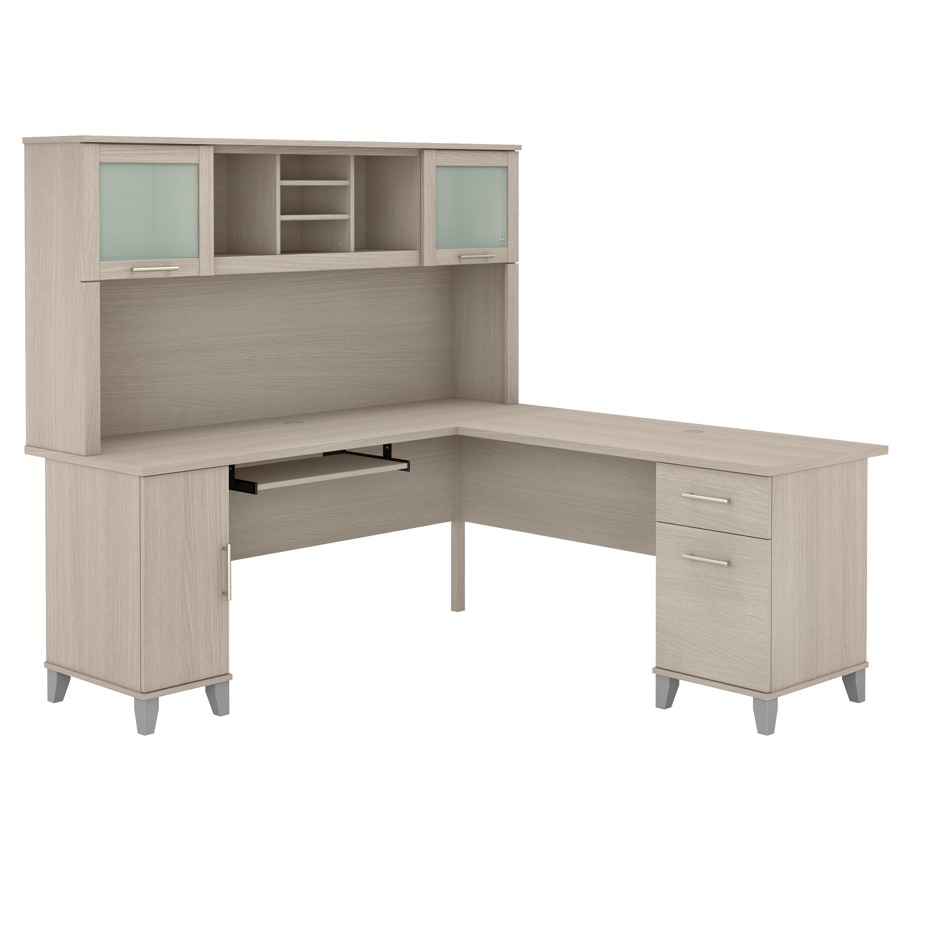 Bush Furniture Somerset 72W L Shaped Desk with Hutch | Sand Oak_0