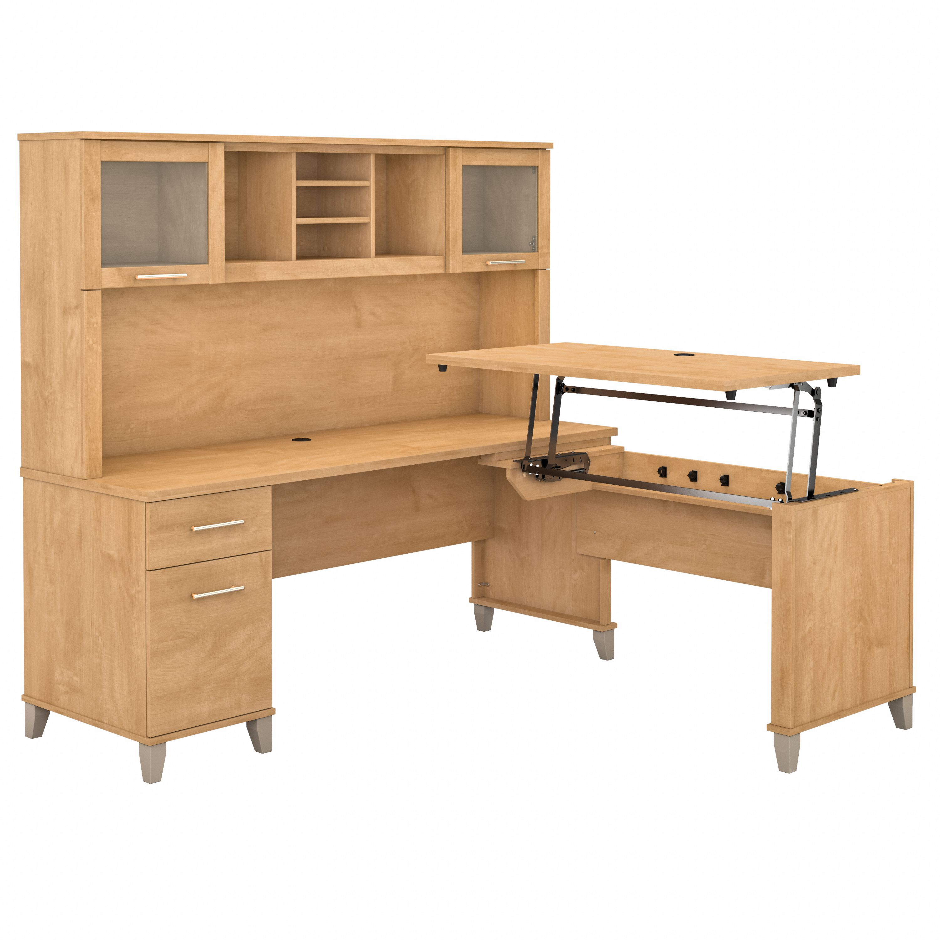 Bush Furniture Somerset 72W 3 Position Sit to Stand L Shaped Desk with Hutch | Maple Cross_0