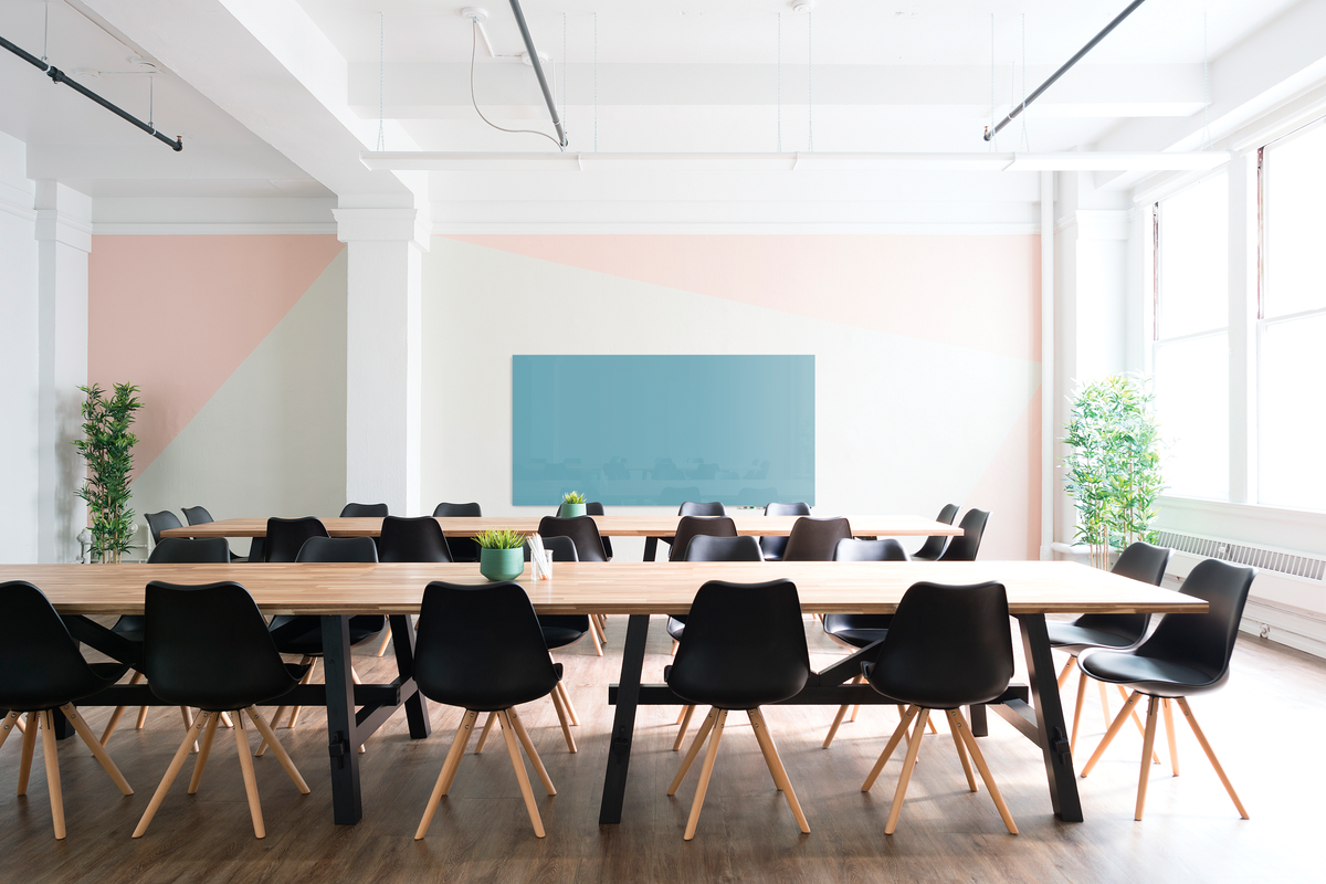 Ghent Aria Low Profile Glassboard, Magnetic, 4'H x 5'W, Horizontal, Denim_0