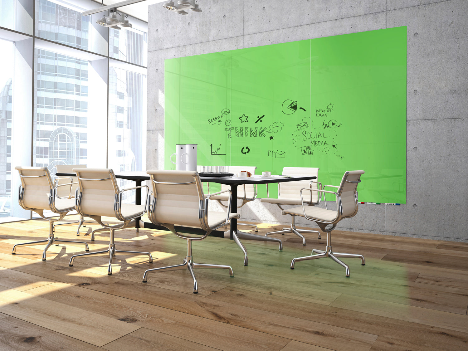 Ghent Aria Low Profile Glassboard, Magnetic, 10'H x 4'W, Vertical, Green_3