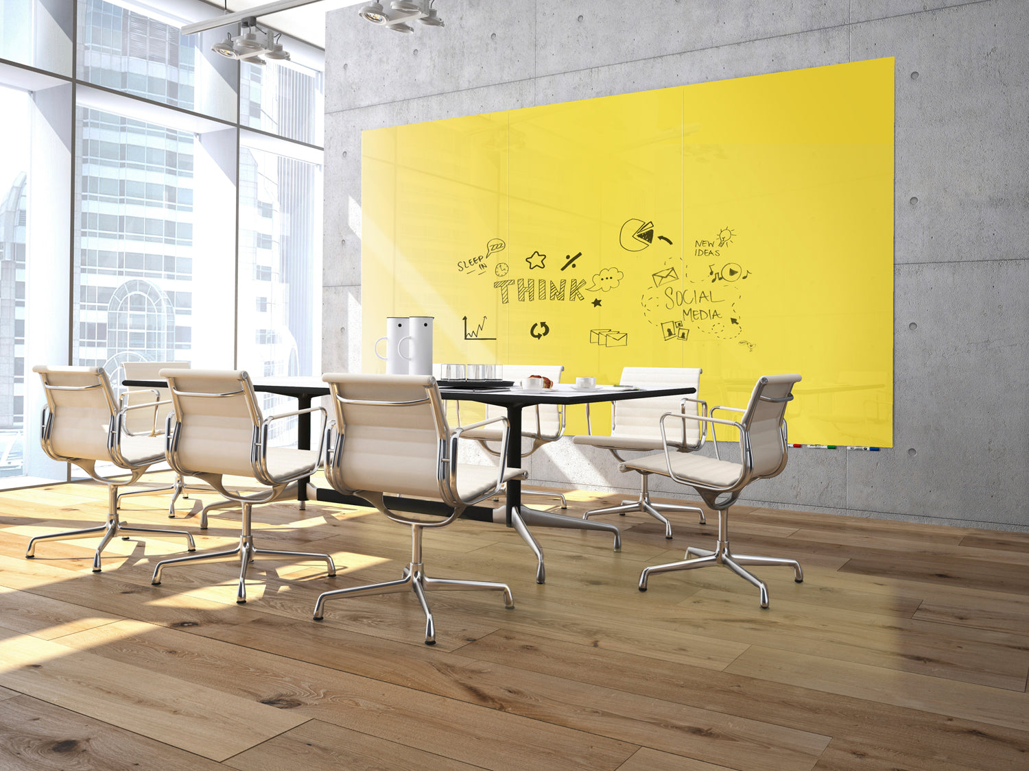 Ghent Aria Low Profile Glassboard, Magnetic, 5'H x 4'W, Vertical, Yellow_2