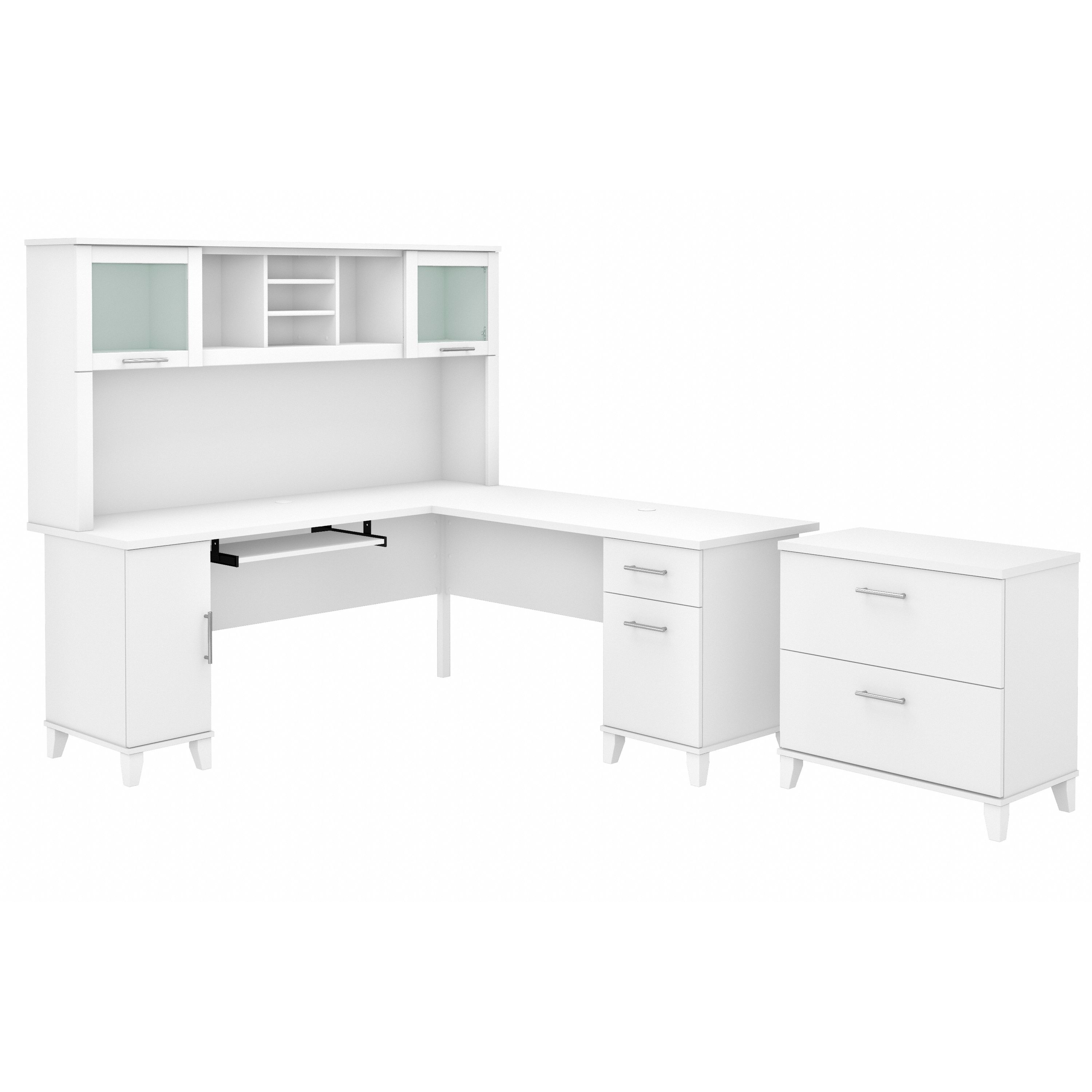 Bush Furniture Somerset 72W L Shaped Desk with Hutch and Lateral File Cabinet | White_0