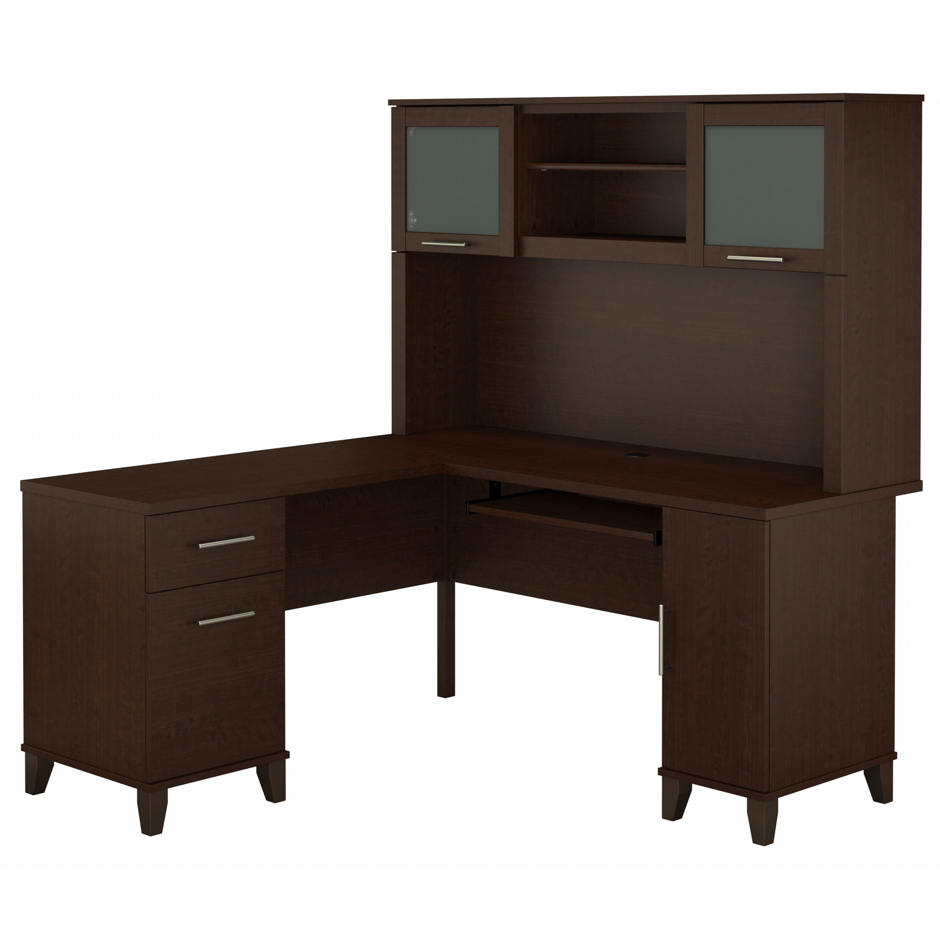 Bush Furniture Somerset 60W L Shaped Desk with Hutch | Mocha Cherry_0