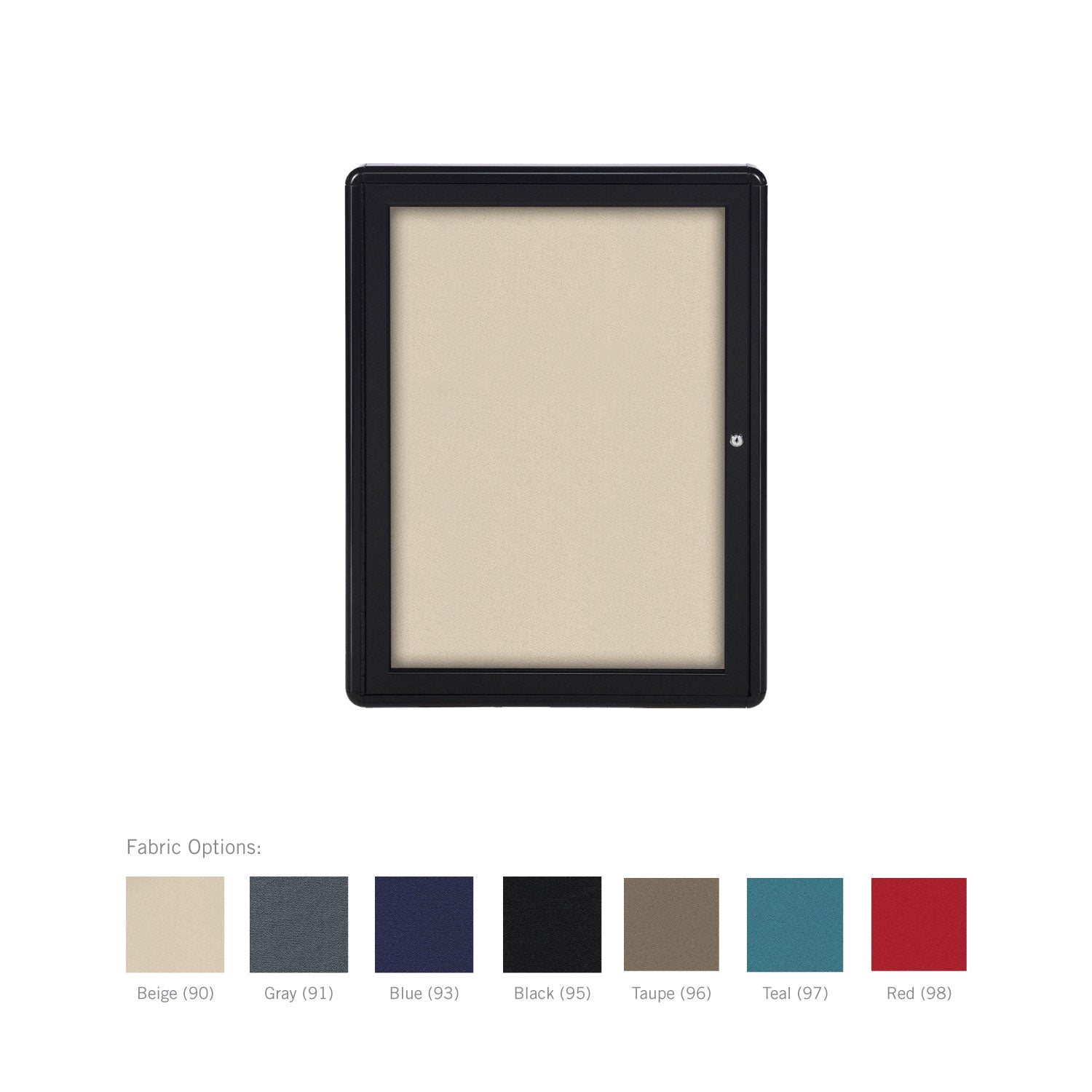 Ghent Ovation 1 Door Enclosed Fabric Bulletin Board w/ Black Frame, 3'H x 2'W, Taupe_0