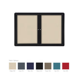 Ghent Ovation 2 Door Enclosed Fabric Bulletin Board w/ Black Frame, 3'H x 4'W, Taupe_0
