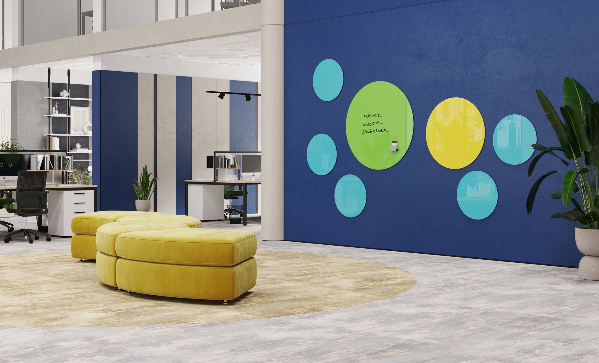 Ghent Coda Low Profile Circular Glassboard, Non-magnetic, Yellow, 48&quot; Diameter_1