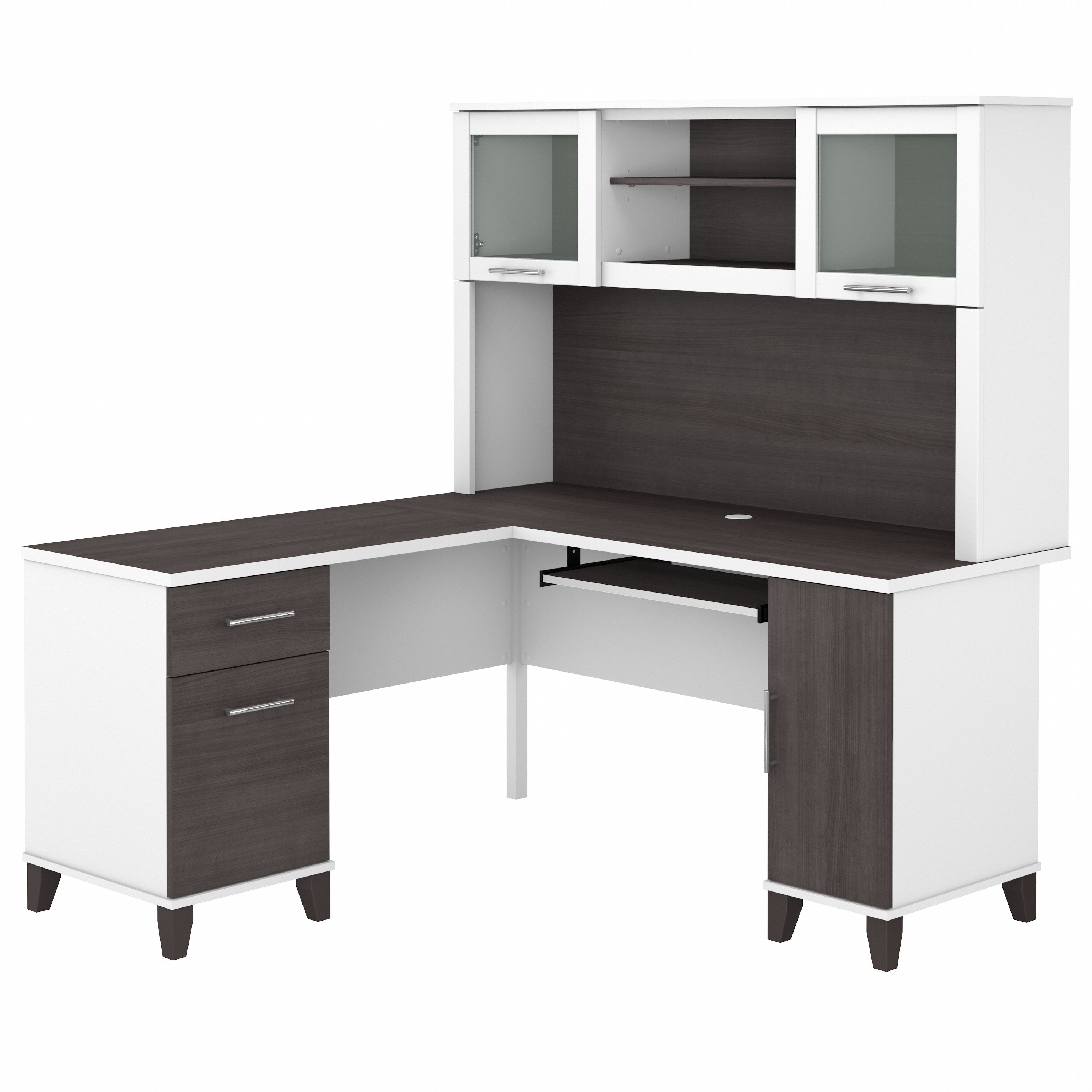 Bush Furniture Somerset 60W L Shaped Desk with Hutch | Storm Gray/White_0