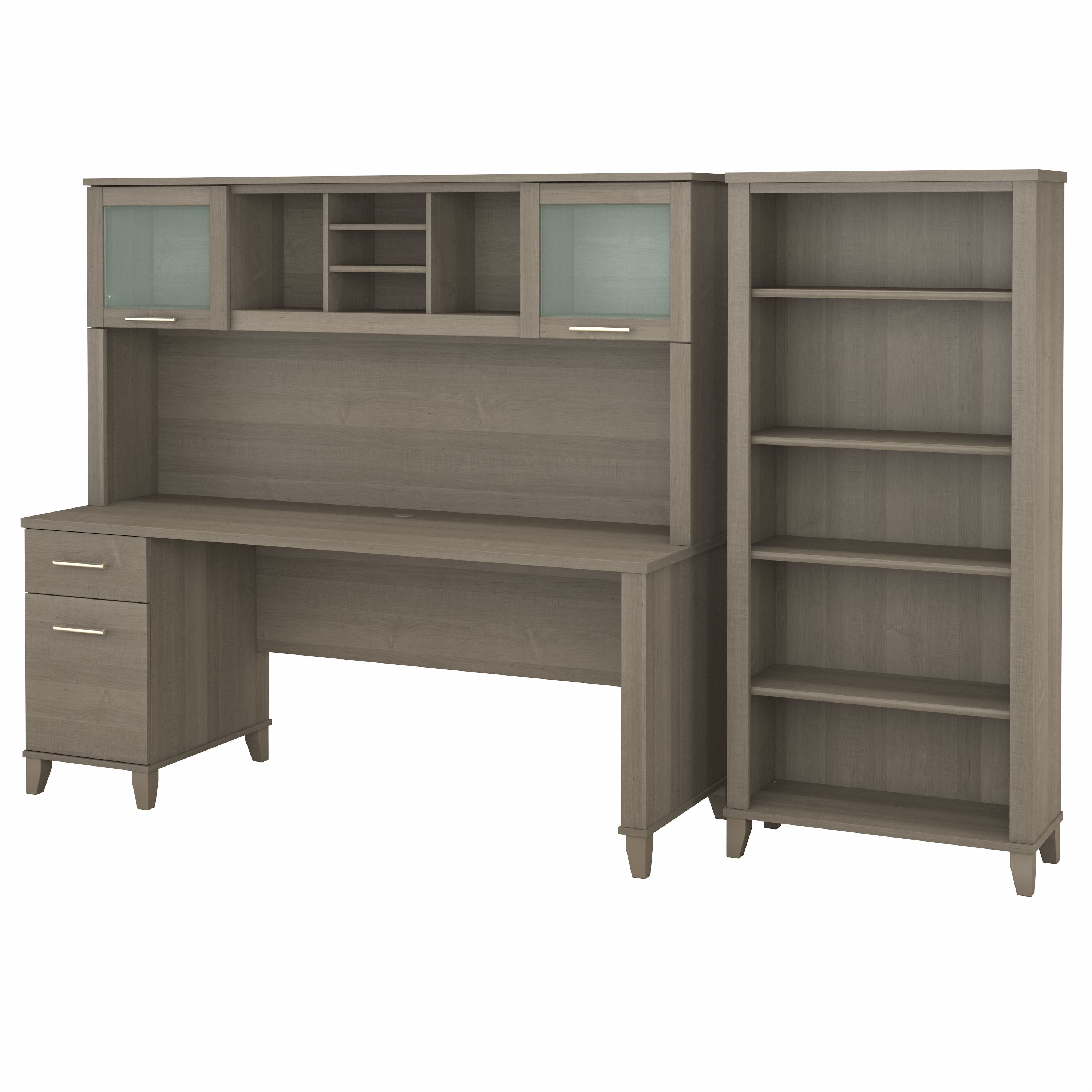 Bush Furniture Somerset 72W Office Desk with Hutch and 5 Shelf Bookcase | Ash Gray_0