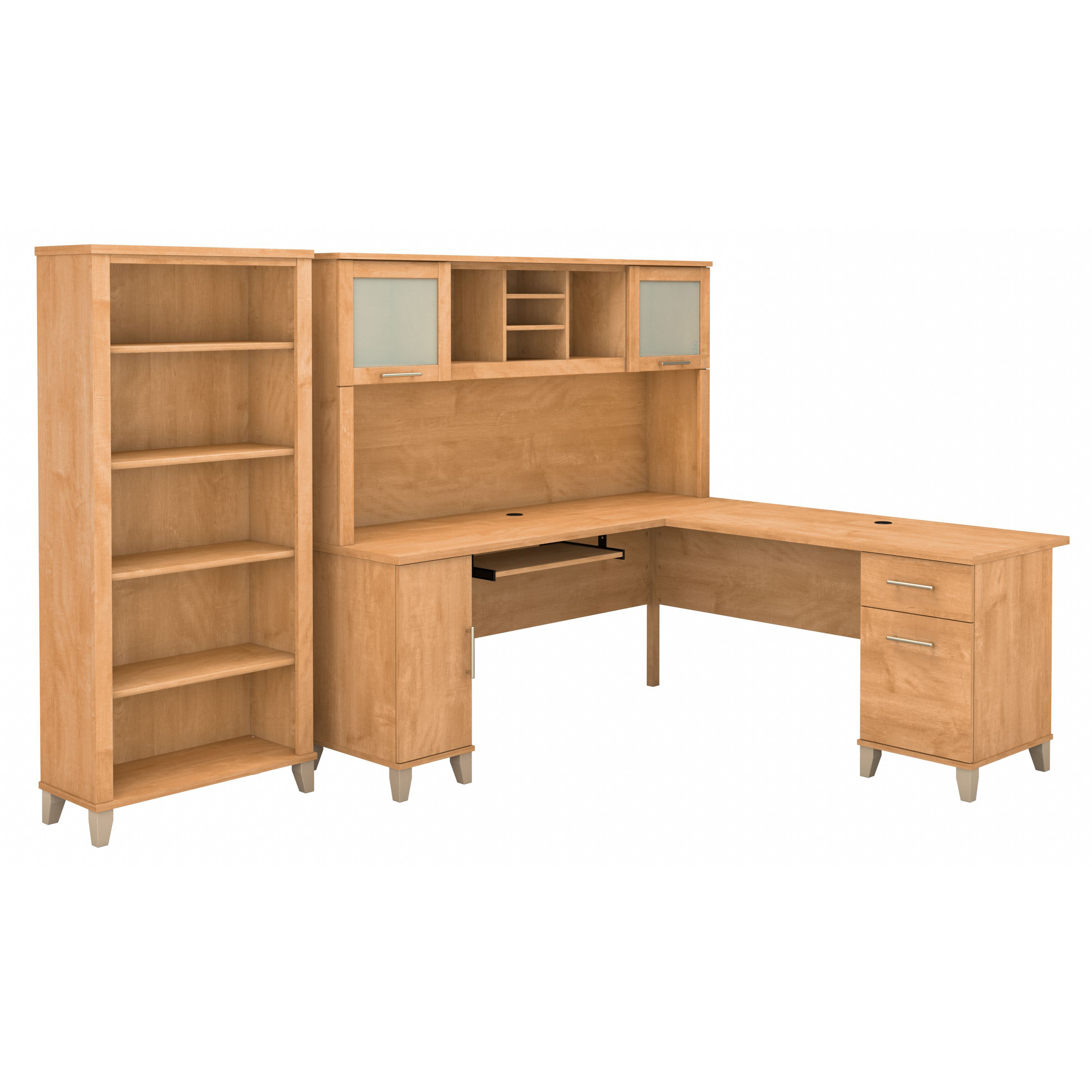 Bush Furniture Somerset 72W L Shaped Desk with Hutch and 5 Shelf Bookcase | Maple Cross_0