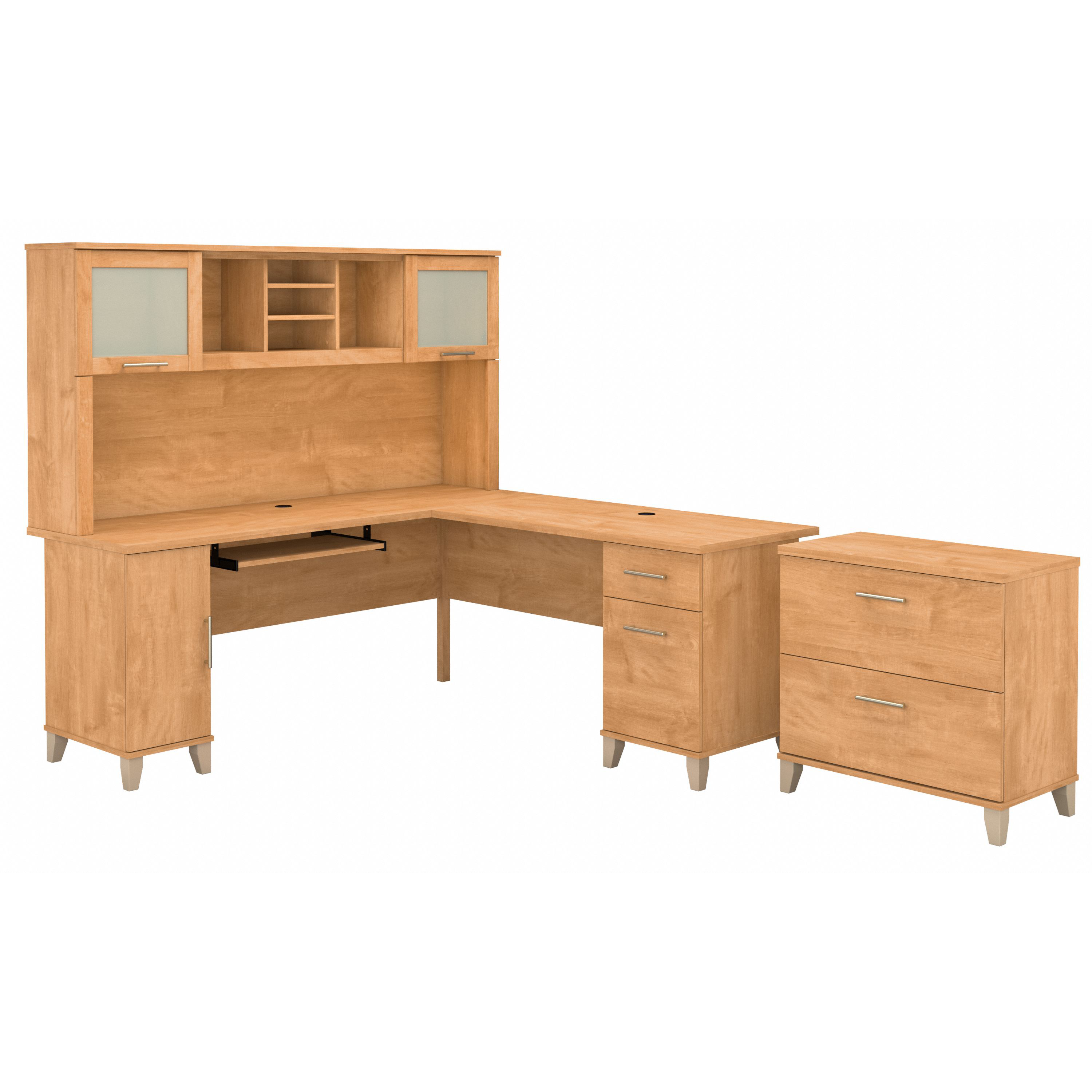 Bush Furniture Somerset 72W L Shaped Desk with Hutch and Lateral File Cabinet | Maple Cross_0