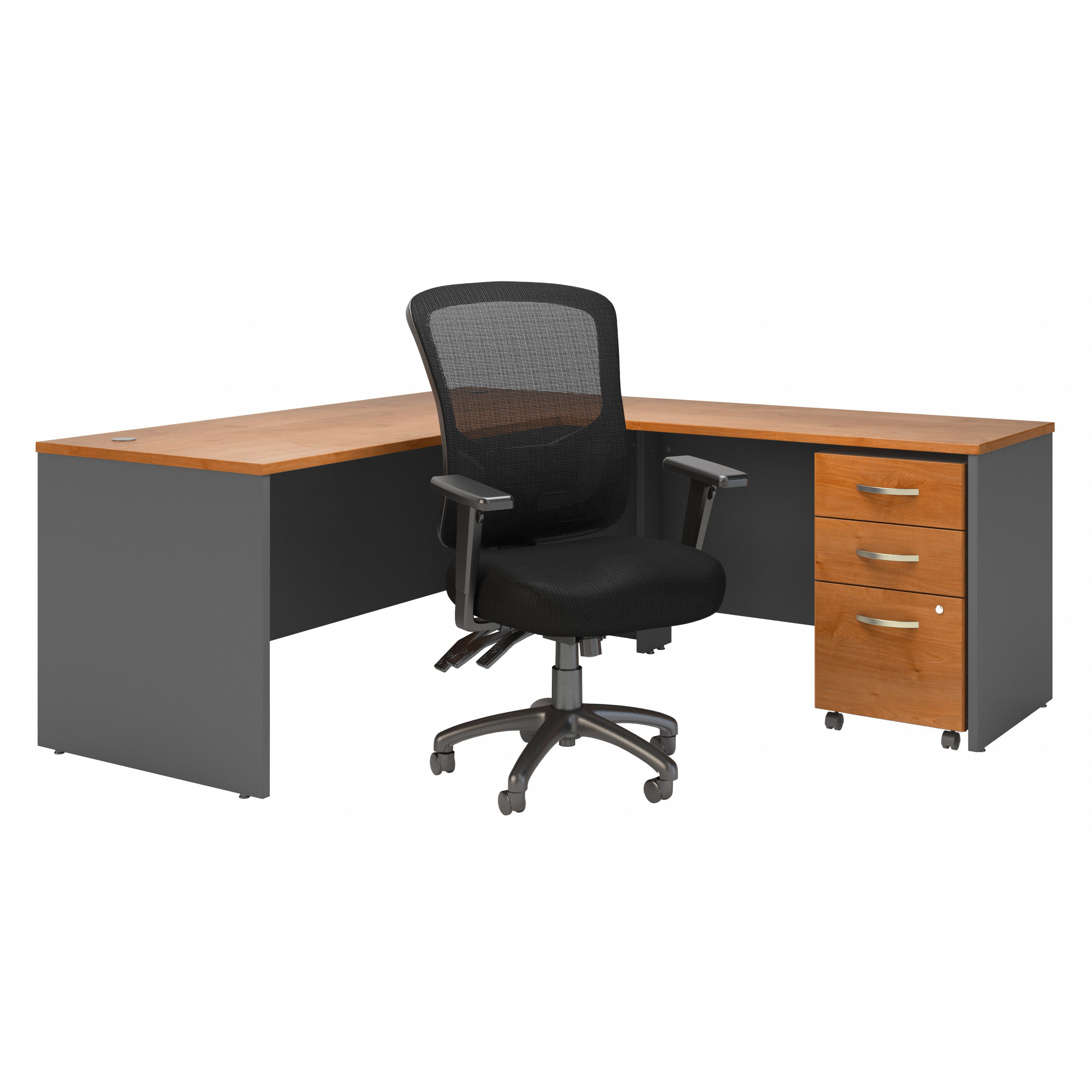 Bush Business Furniture Series C 72W L Shaped Desk with Mobile File Cabinet and High Back Multifunction Office Chair | Natural Cherry/Graphite Gray_0