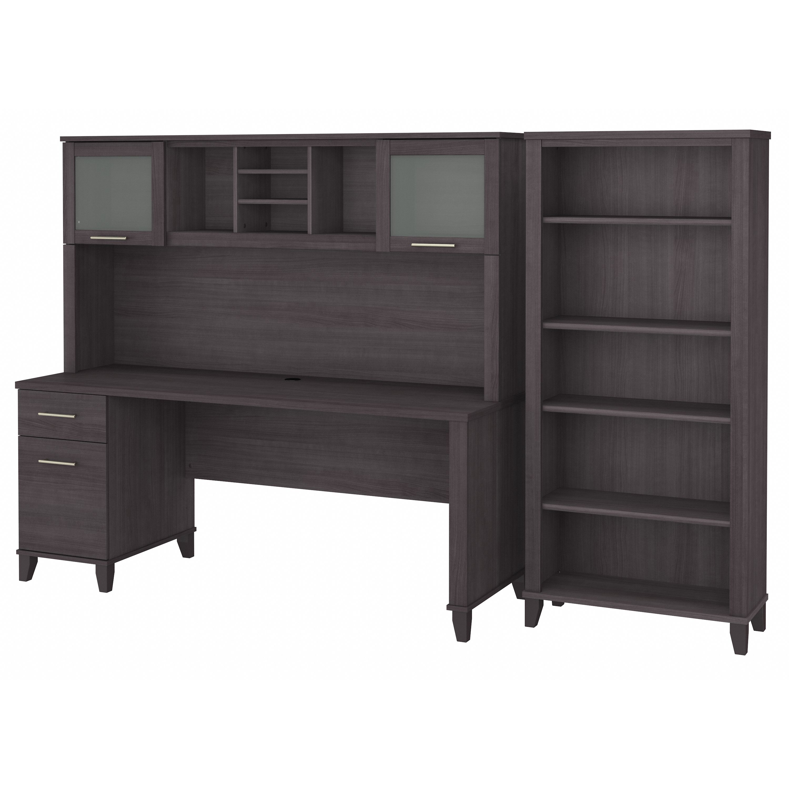 Bush Furniture Somerset 72W Office Desk with Hutch and 5 Shelf Bookcase | Storm Gray_0