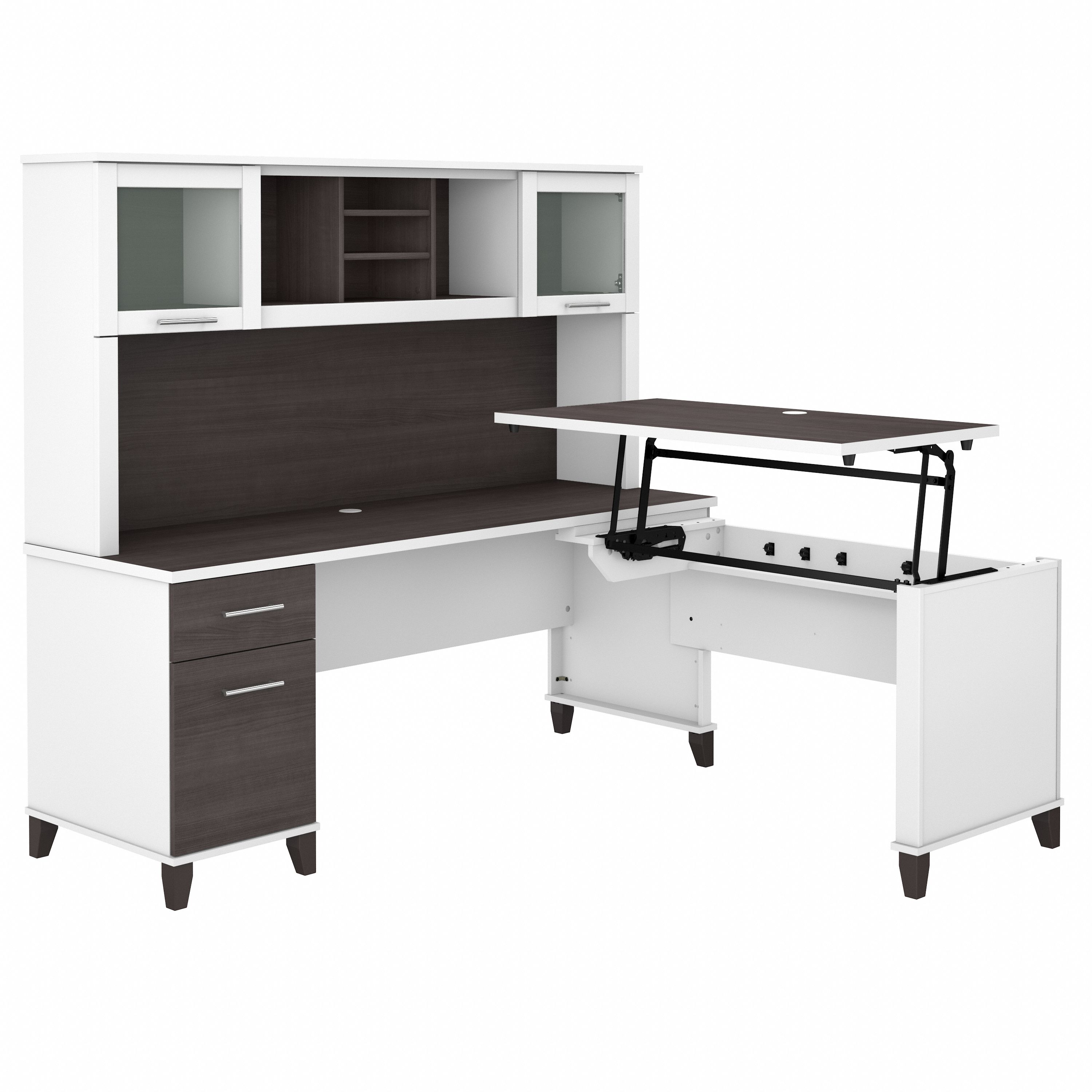 Bush Furniture Somerset 72W 3 Position Sit to Stand L Shaped Desk with Hutch | Storm Gray/White_0