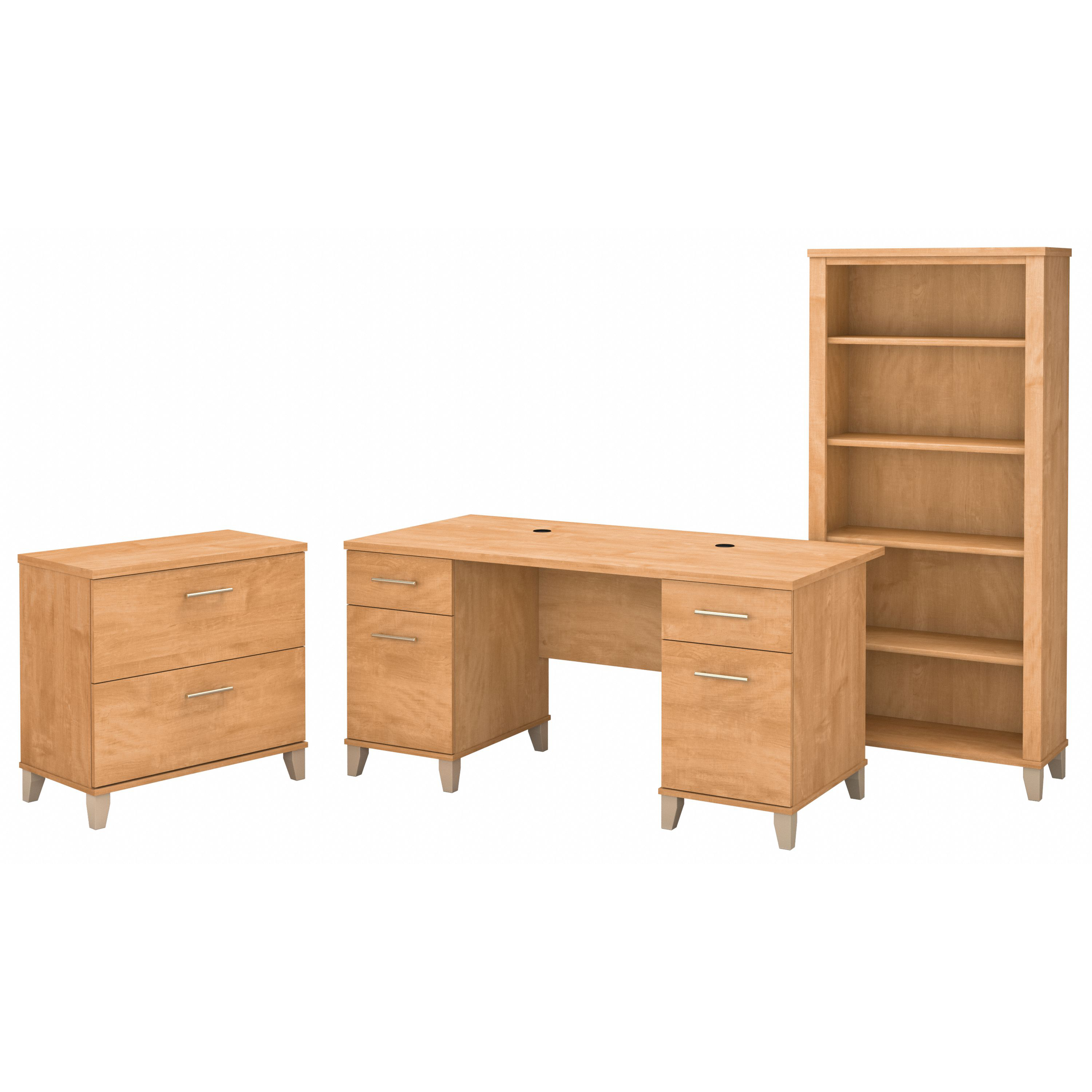 Bush Furniture Somerset 60W Office Desk with Lateral File Cabinet and 5 Shelf Bookcase | Maple Cross_0