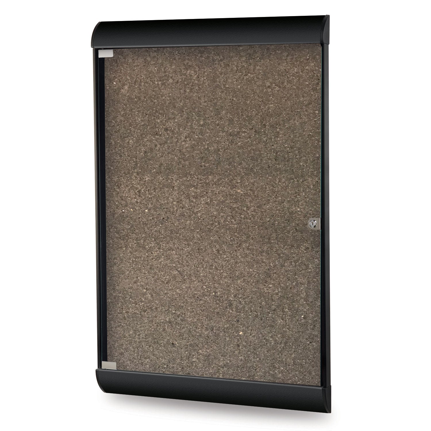 Ghent Silhouette 1 Door Enclosed Chocolate Cork Bulletin Board w/ Black Frame, 4'H x 2'W_0