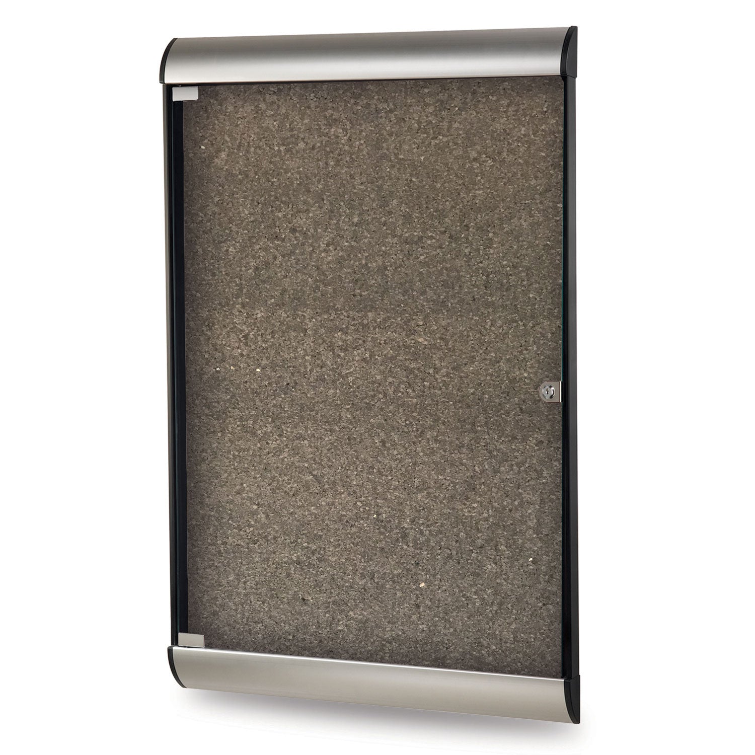 Ghent Silhouette 1 Door Enclosed Chocolate Cork Bulletin Board w/ Satin Aluminum Frame, 4'H x 2'W_0