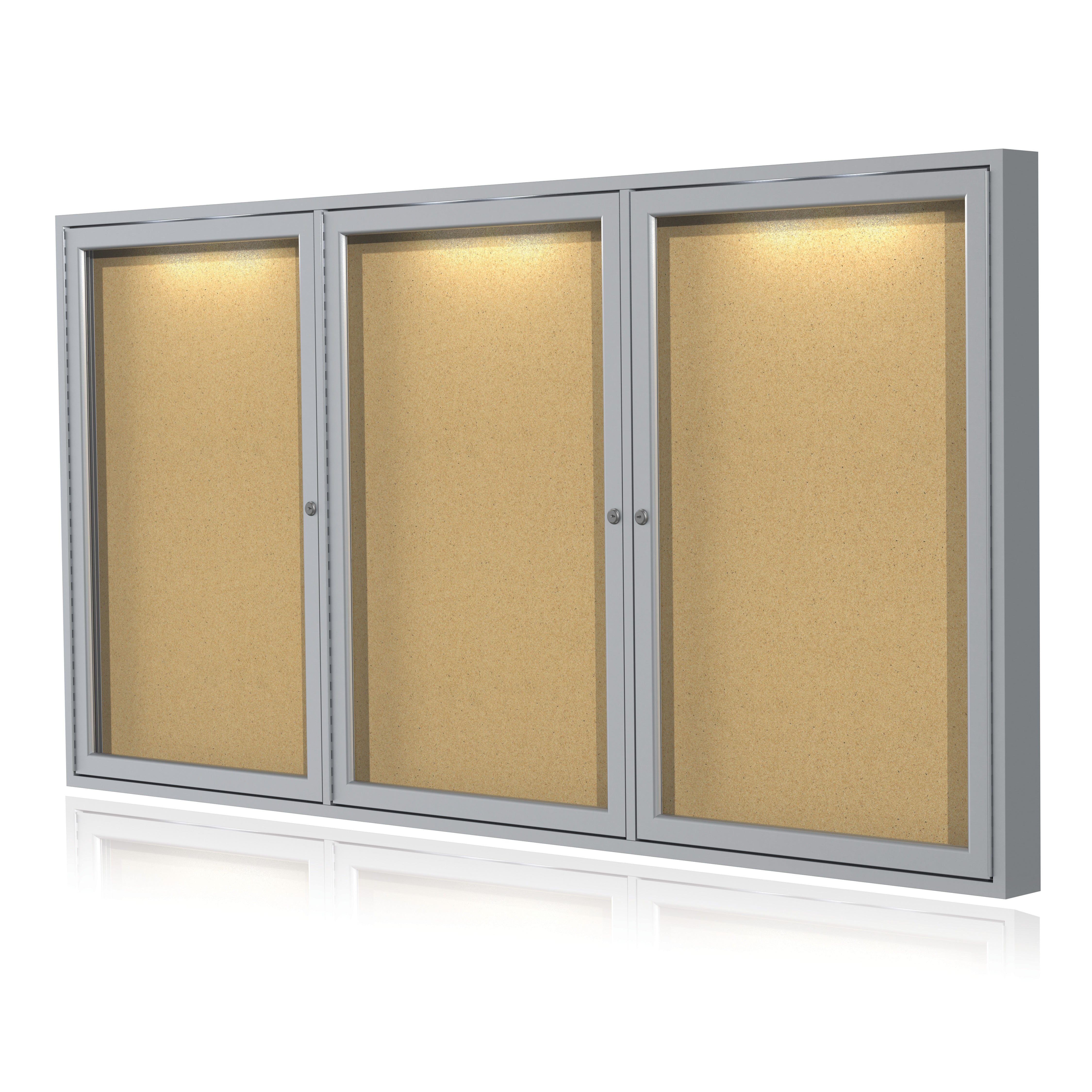 Ghent 3 Door Enclosed Cork Bulletin Board w/ Concealed Lighting, 3'H x 6'W_1