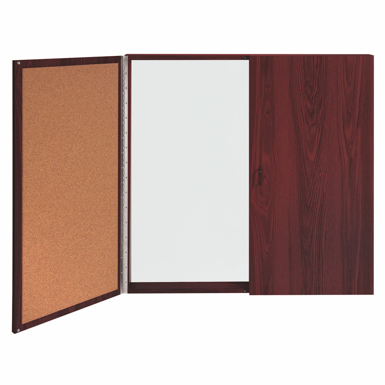 Ghent Porcelain Whiteboard, Magnetic Cabinet w/ Cork Interior Doors, 4'H x 4'W, Mahogany_1