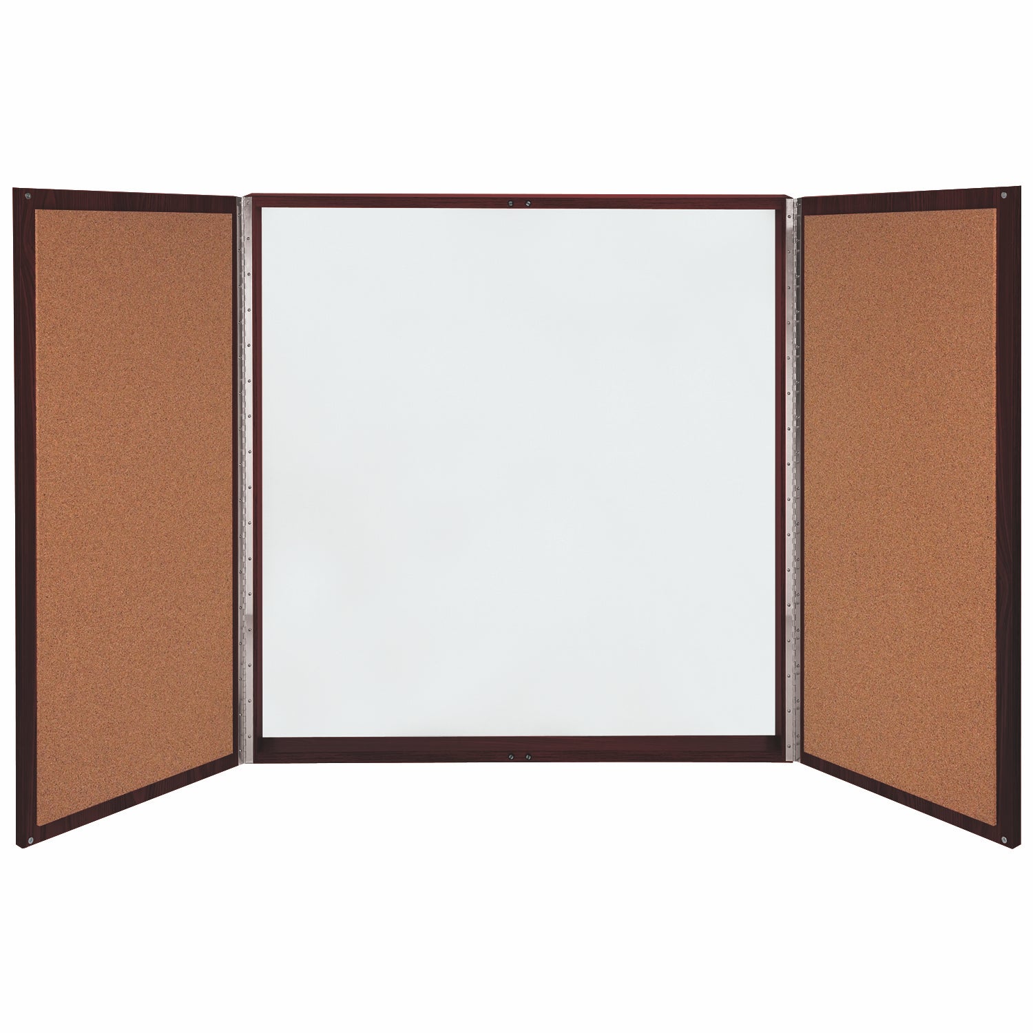 Ghent Porcelain Whiteboard, Magnetic Cabinet w/ Cork Interior Doors, 4'H x 4'W, Mahogany_2