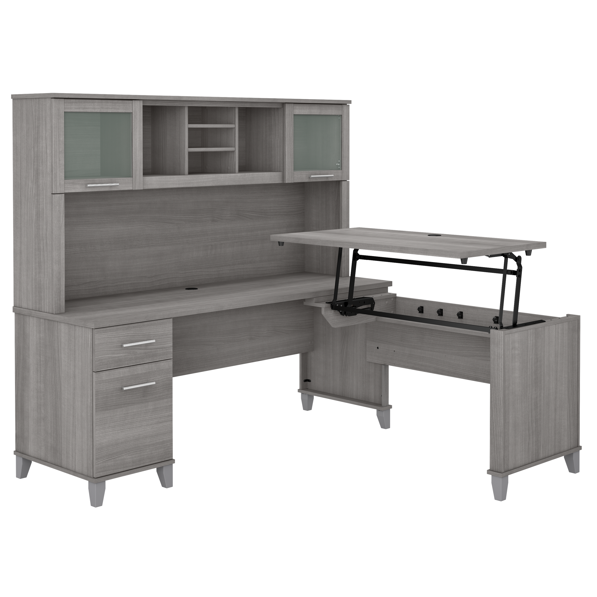Bush Furniture Somerset 72W 3 Position Sit to Stand L Shaped Desk with Hutch | Platinum Gray_0