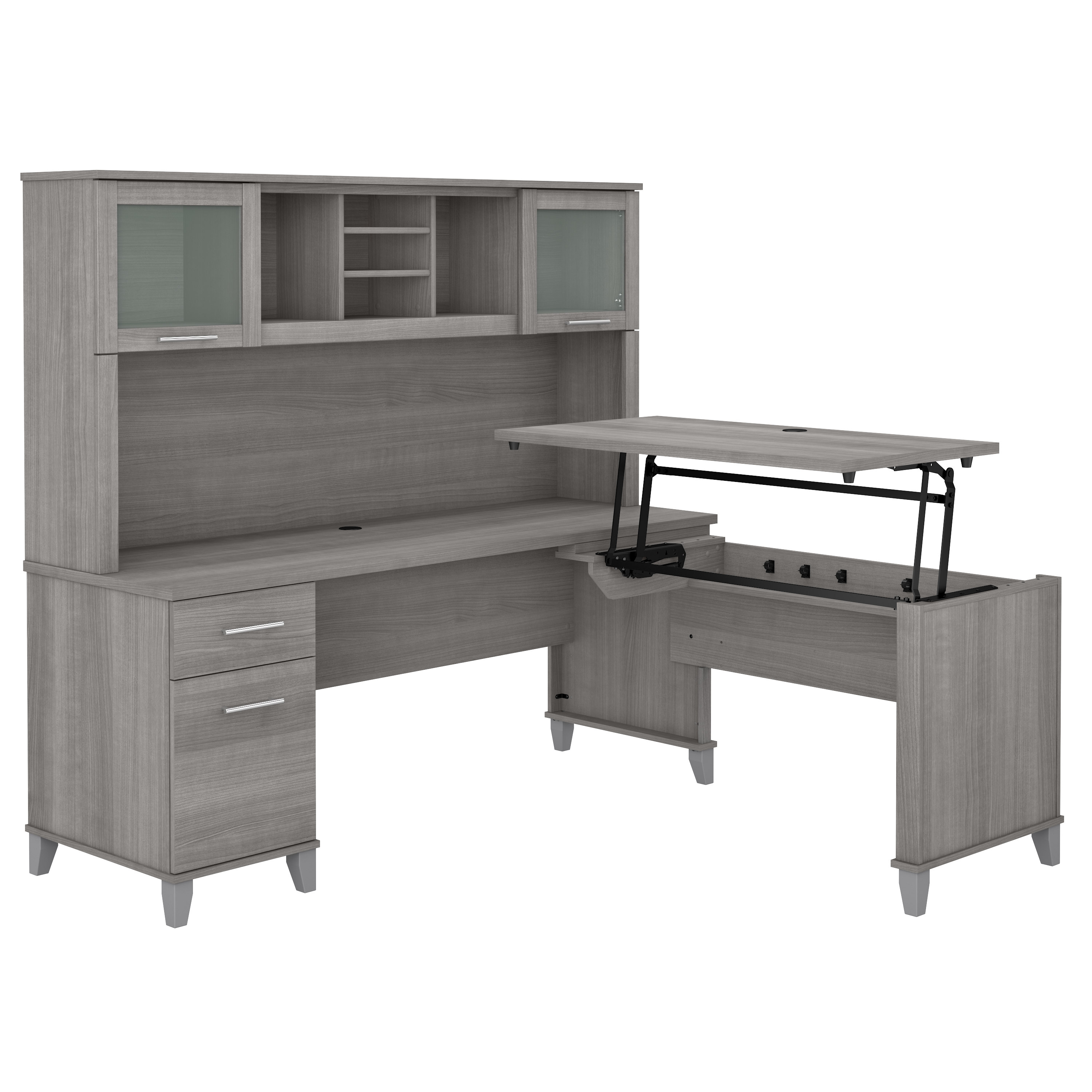 Bush Furniture Somerset 72W 3 Position Sit to Stand L Shaped Desk with Hutch | Platinum Gray_0