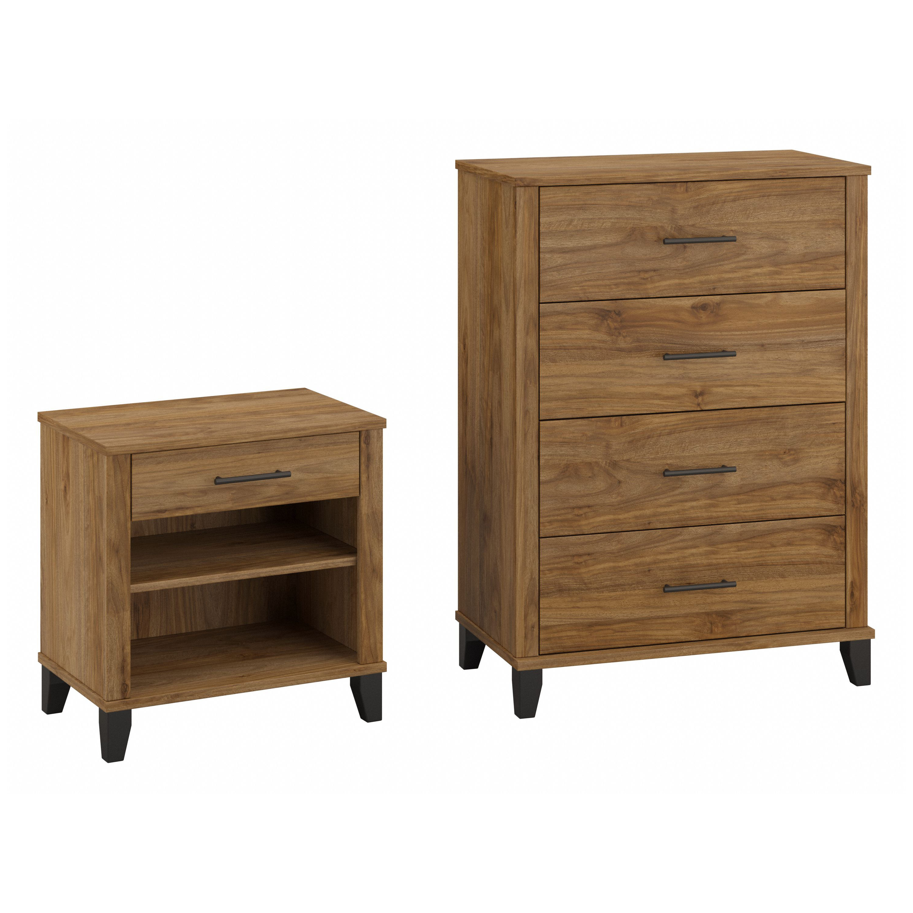 Bush Furniture Somerset Chest of Drawers and Nightstand Set | Fresh Walnut_0