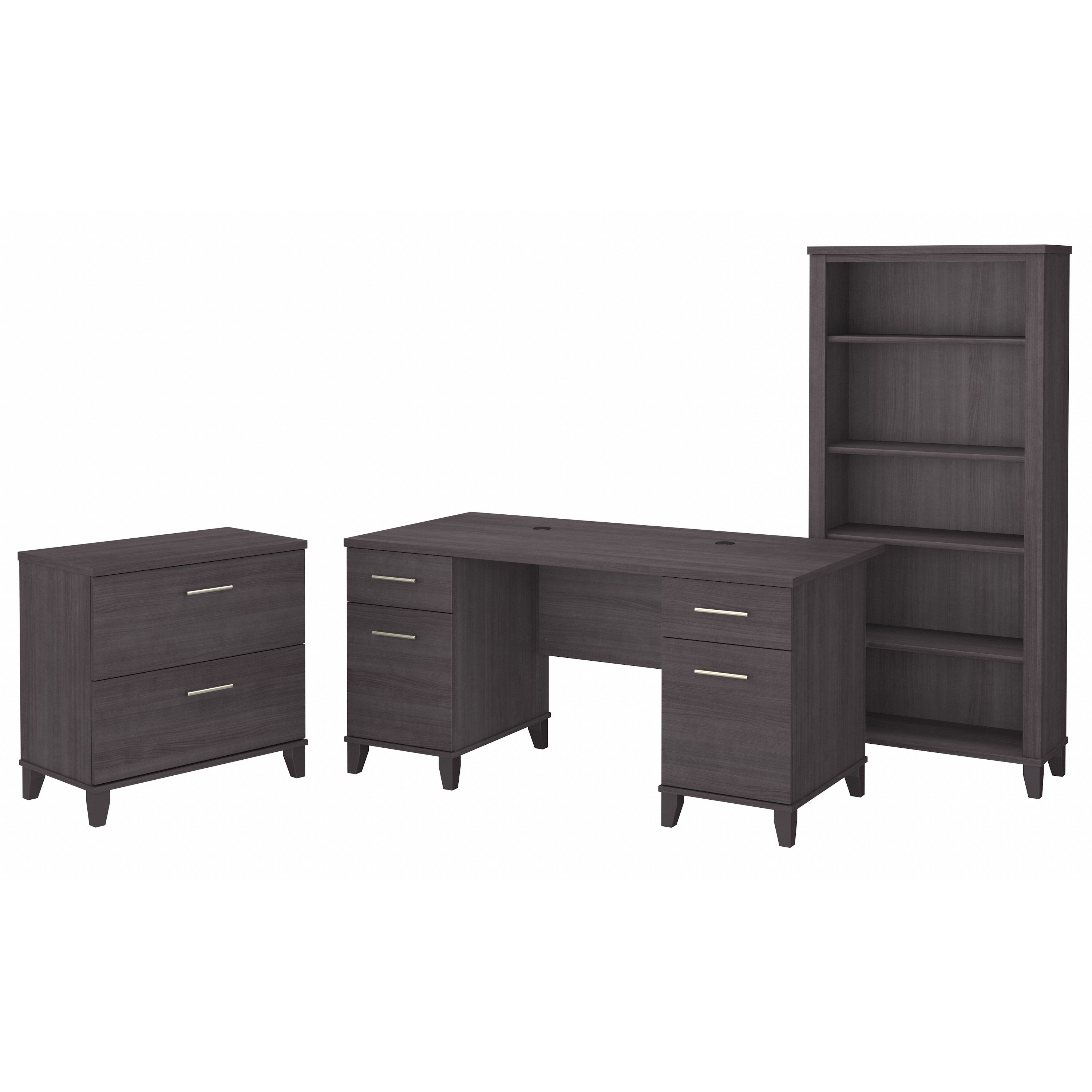 Bush Furniture Somerset 60W Office Desk with Lateral File Cabinet and 5 Shelf Bookcase | Storm Gray_0