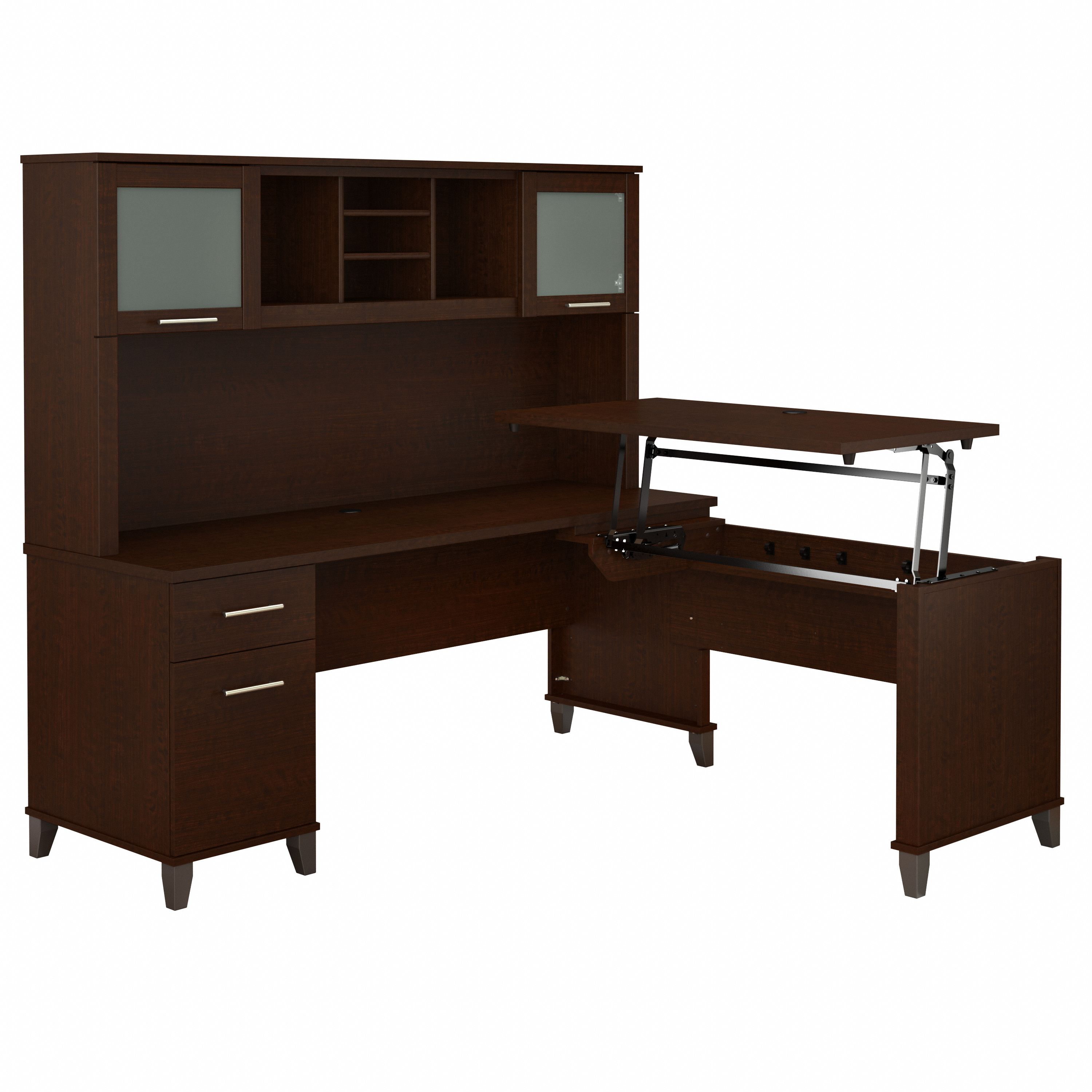 Bush Furniture Somerset 72W 3 Position Sit to Stand L Shaped Desk with Hutch | Mocha Cherry_0