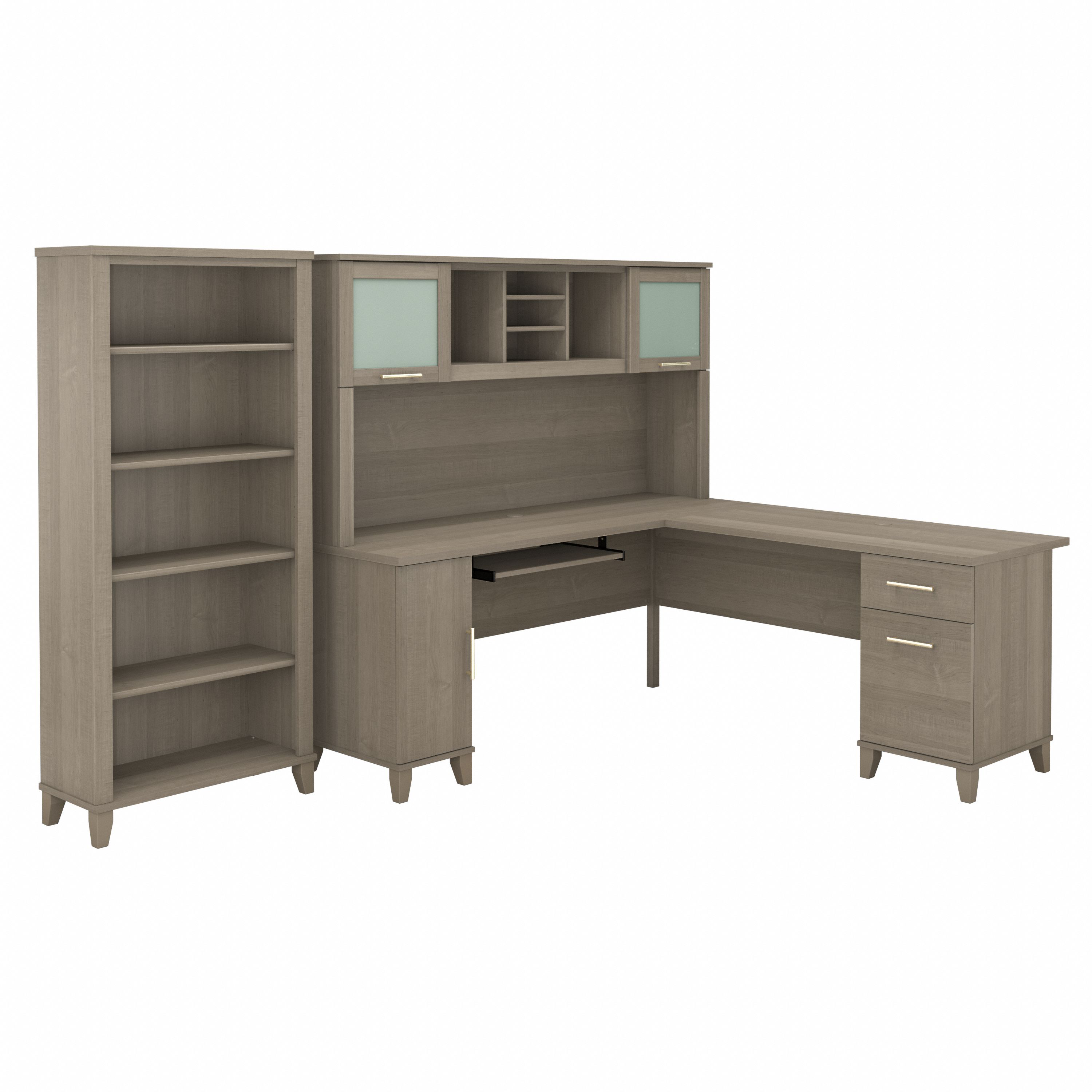 Bush Furniture Somerset 72W L Shaped Desk with Hutch and 5 Shelf Bookcase | Ash Gray_0