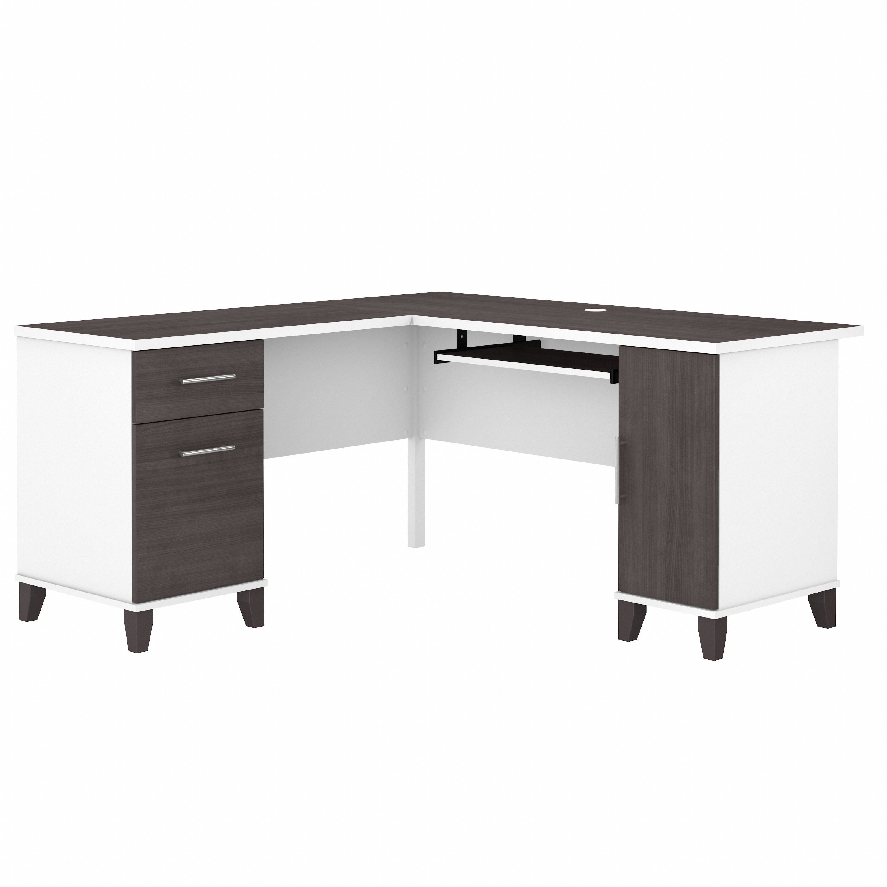 Bush Furniture Somerset 60W L Shaped Desk with Storage | Storm Gray/White_0