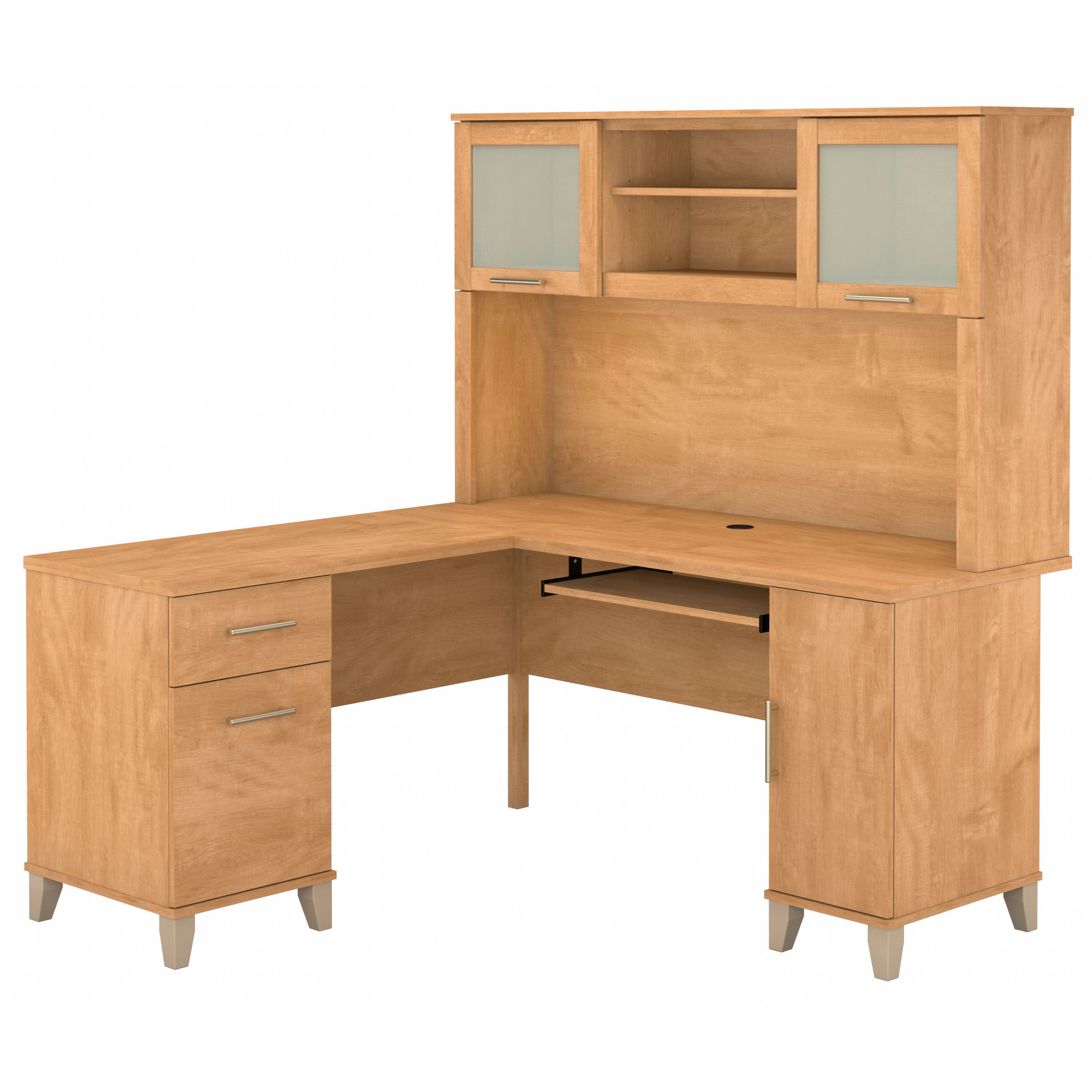 Bush Furniture Somerset 60W L Shaped Desk with Hutch | Maple Cross_0