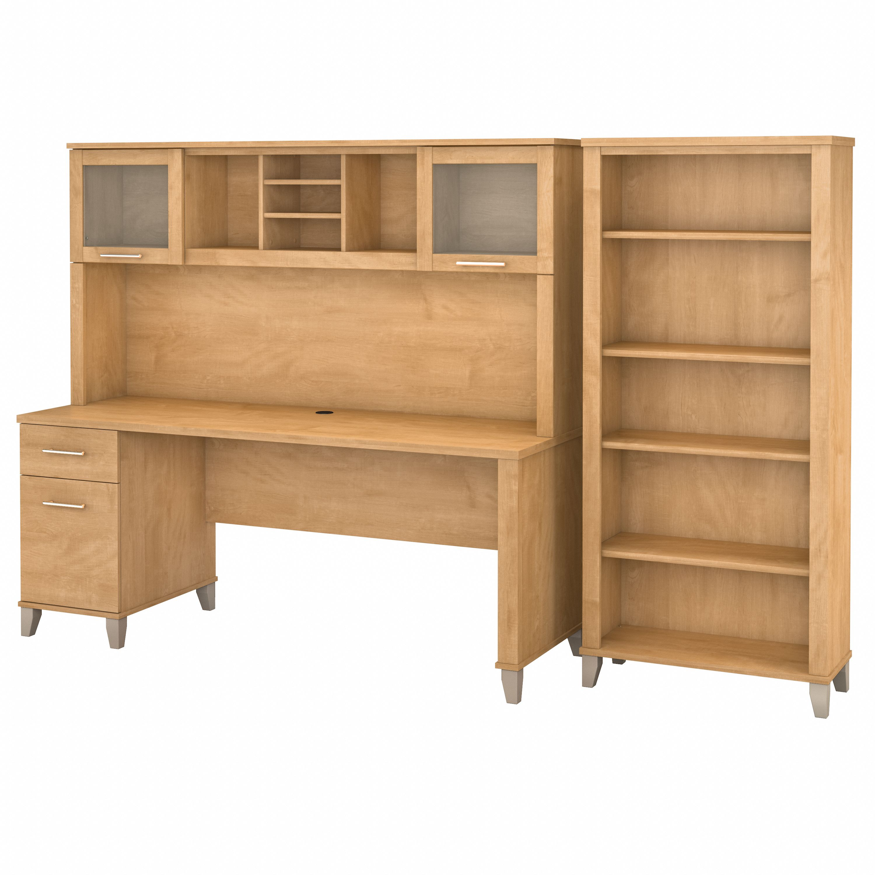 Bush Furniture Somerset 72W Office Desk with Hutch and 5 Shelf Bookcase | Maple Cross_0