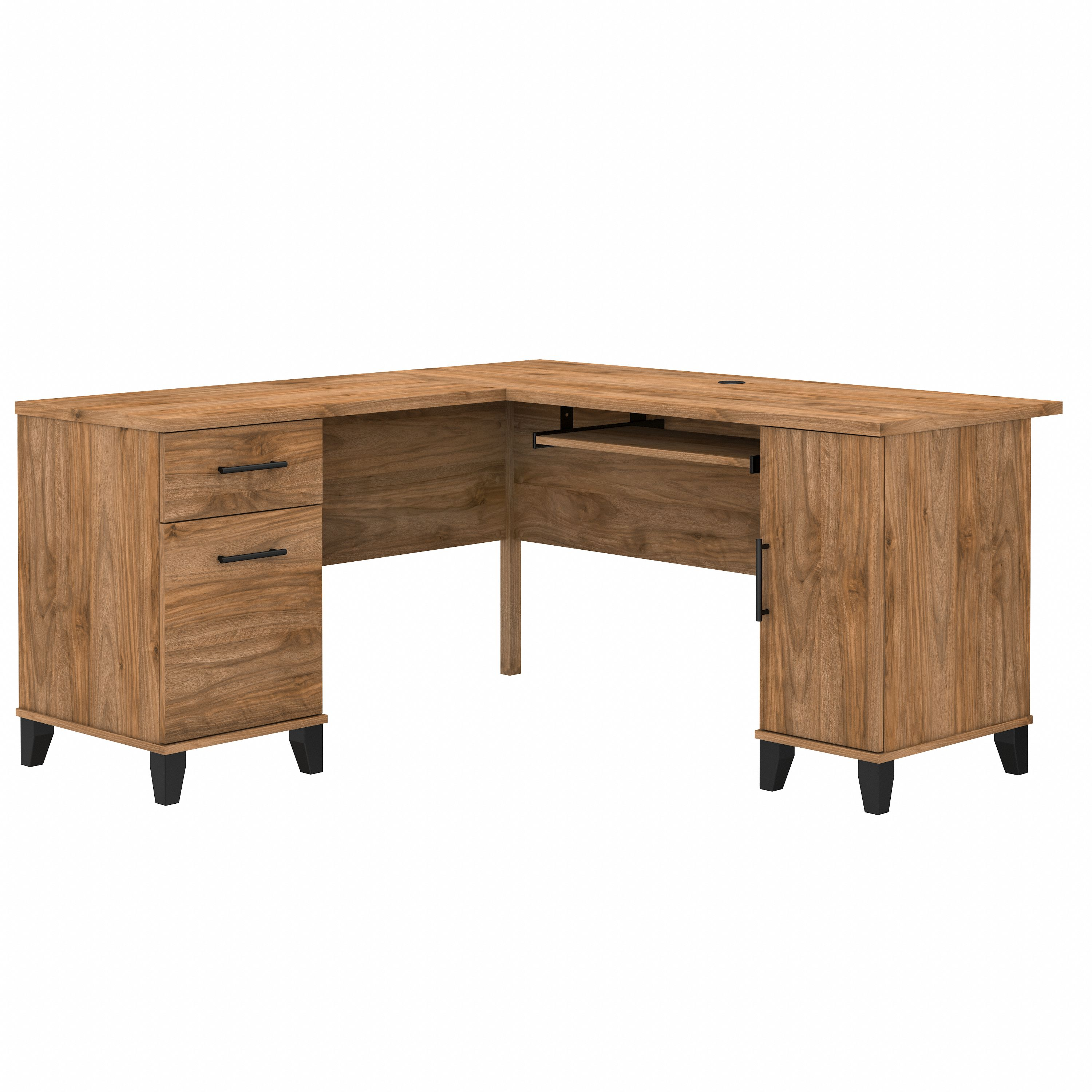 Bush Furniture Somerset 60W L Shaped Desk with Storage | Fresh Walnut/White_0