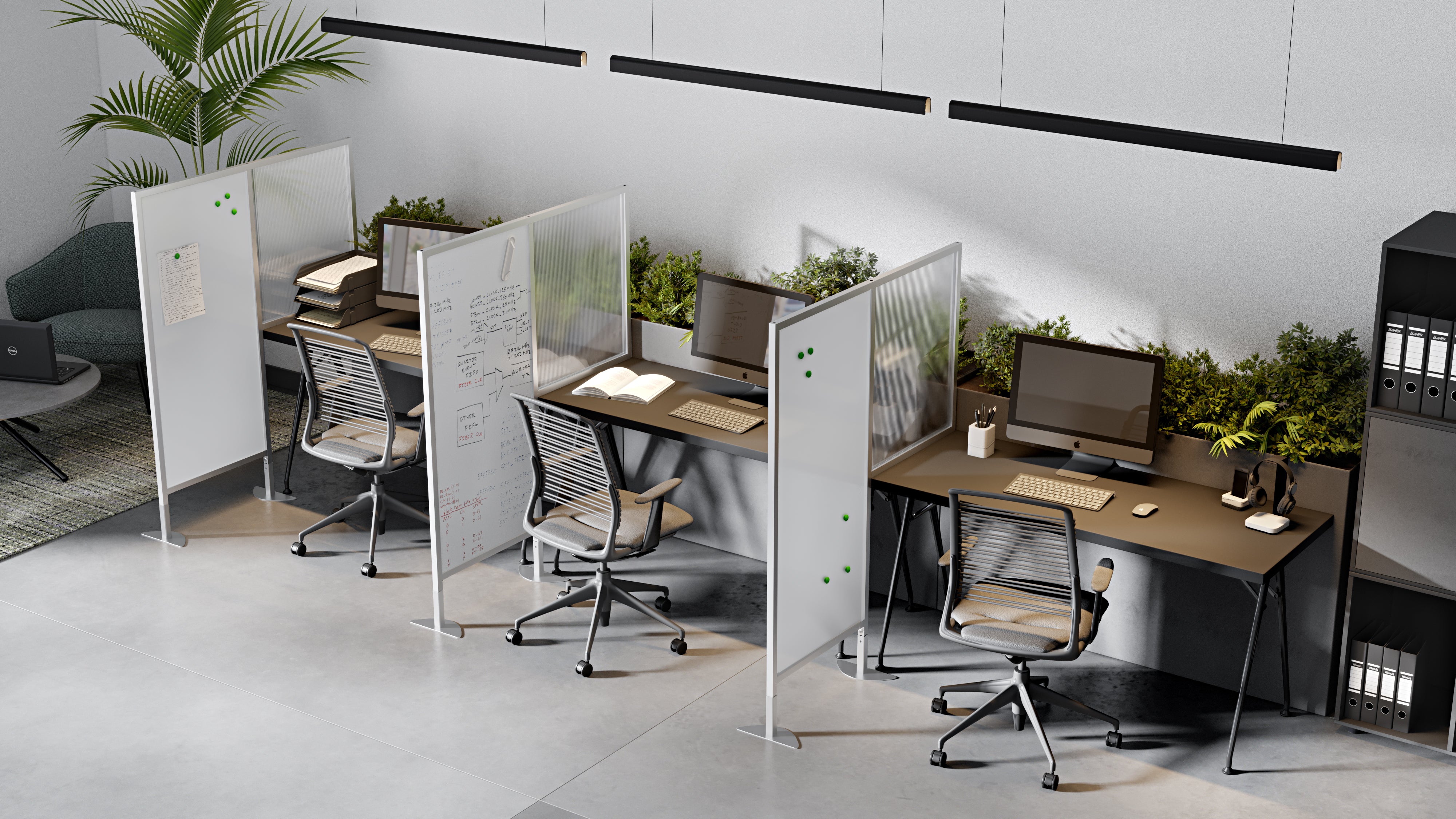 Ghent Desk to Floor Partition w/ Porcelain Whiteboard Desk Panel and Floor Panel, 57"H x 47"W_1