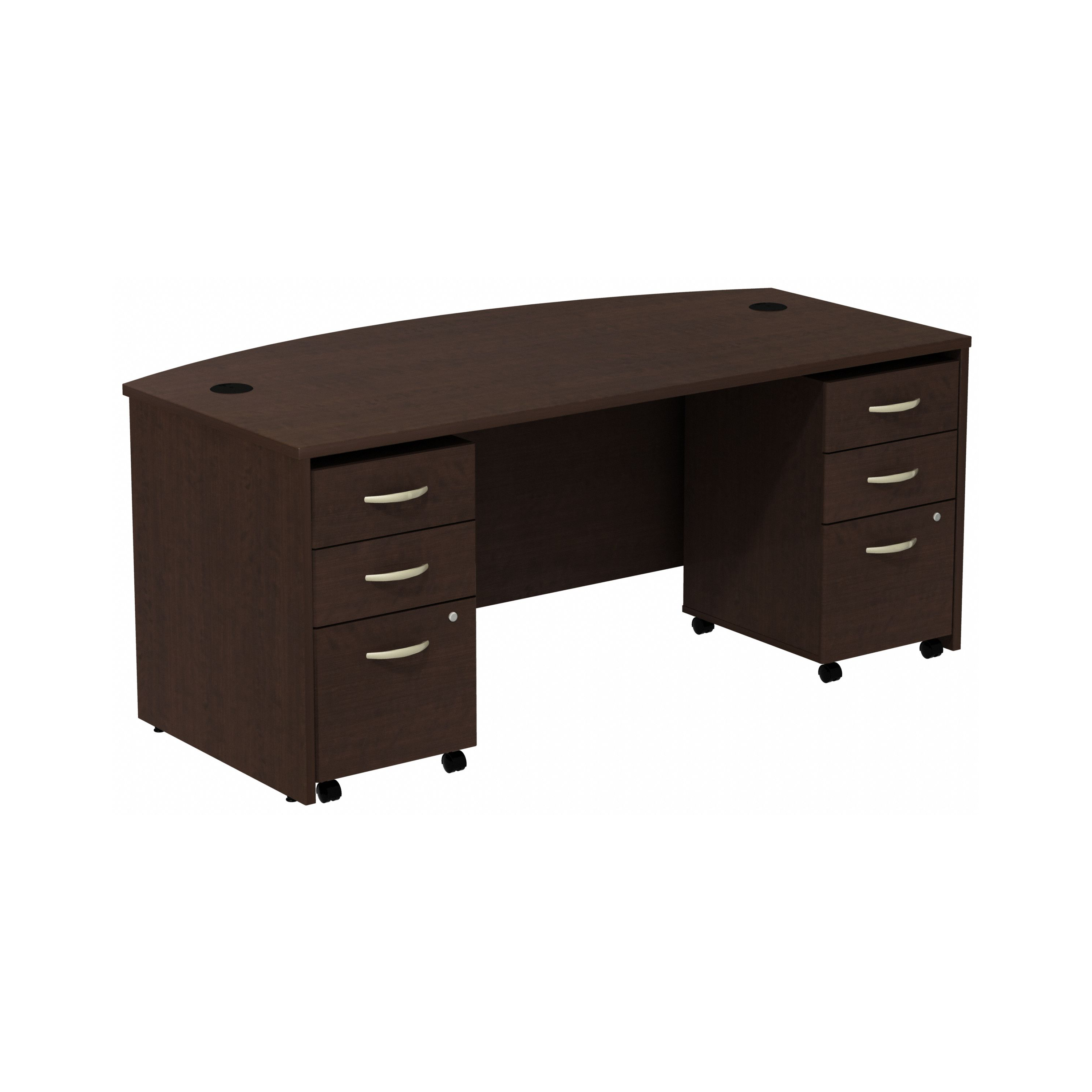 Bush Business Furniture Series C Bow Front Desk with (2) 3 Drawer Mobile Pedestals | Mocha Cherry_0