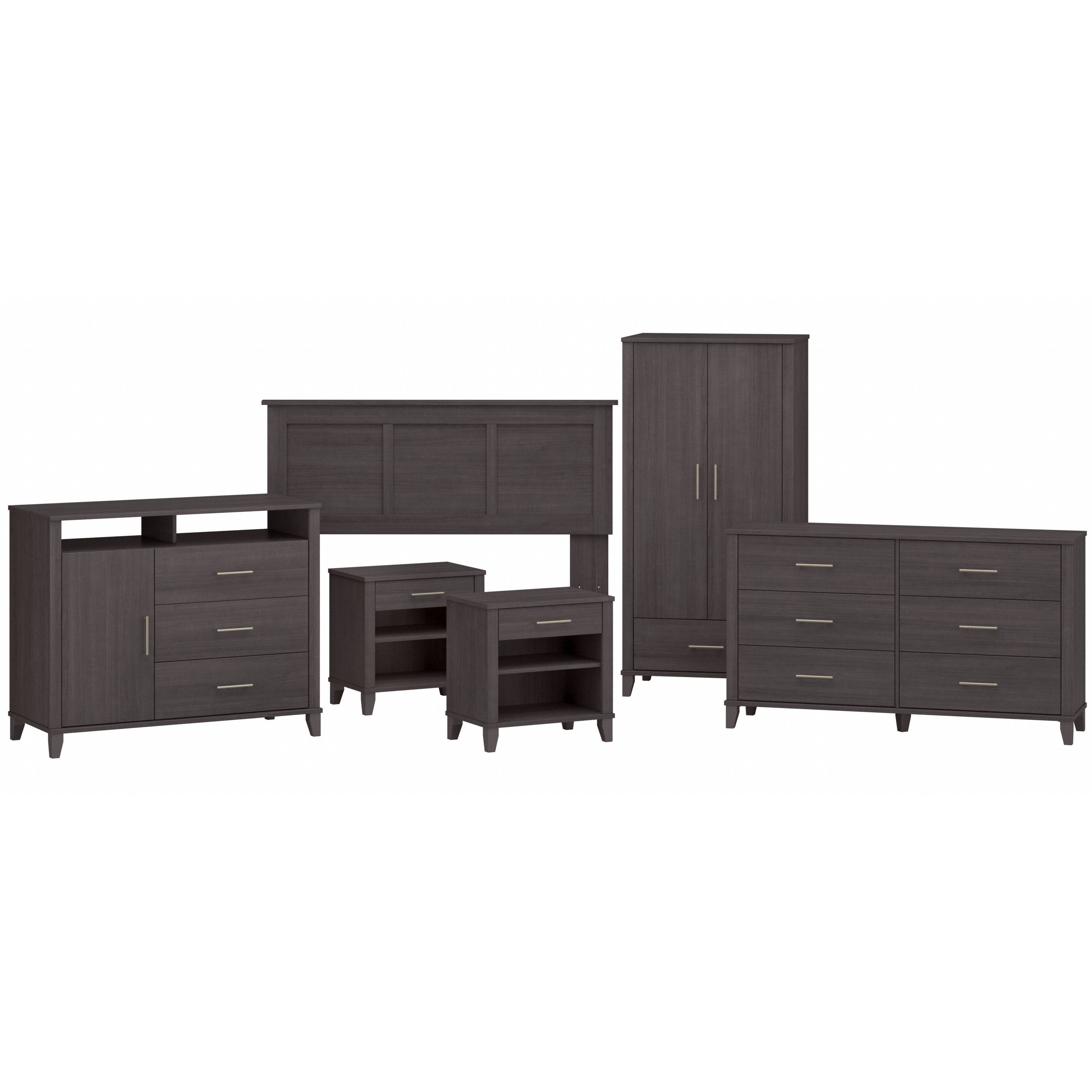 Bush Furniture Somerset 6 Piece Bedroom Set with Full/Queen Size Headboard and Storage | Storm Gray_0