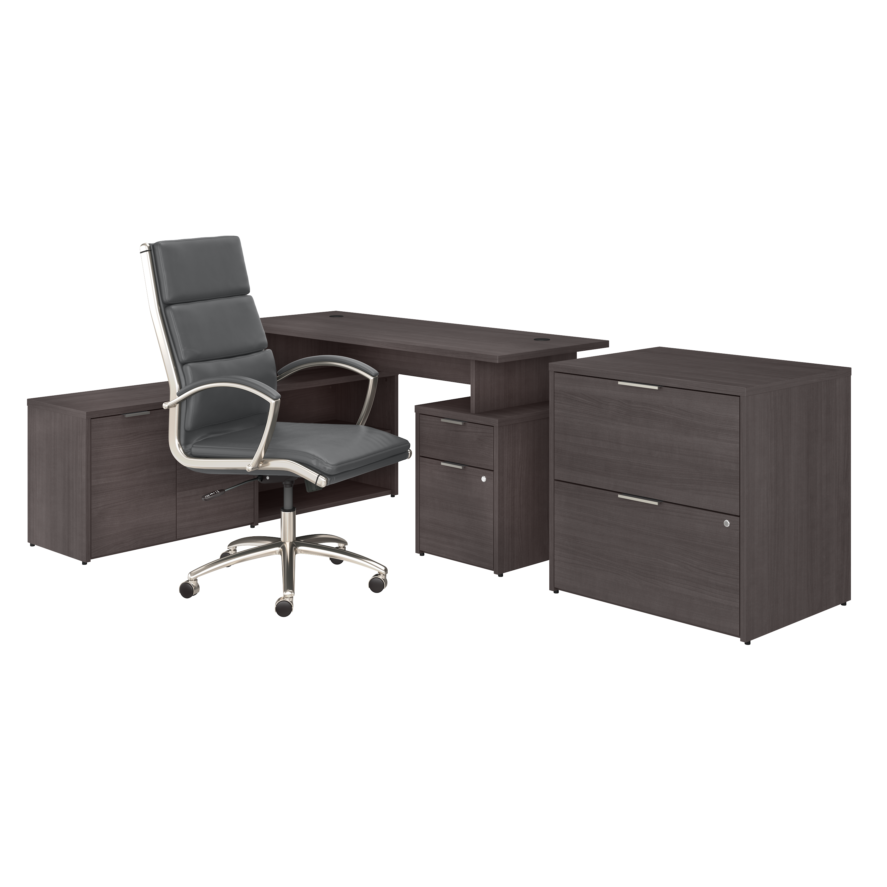 Bush Business Furniture Jamestown 60W L Shaped Desk with Lateral File Cabinet and High Back Office Chair | Storm Gray_0