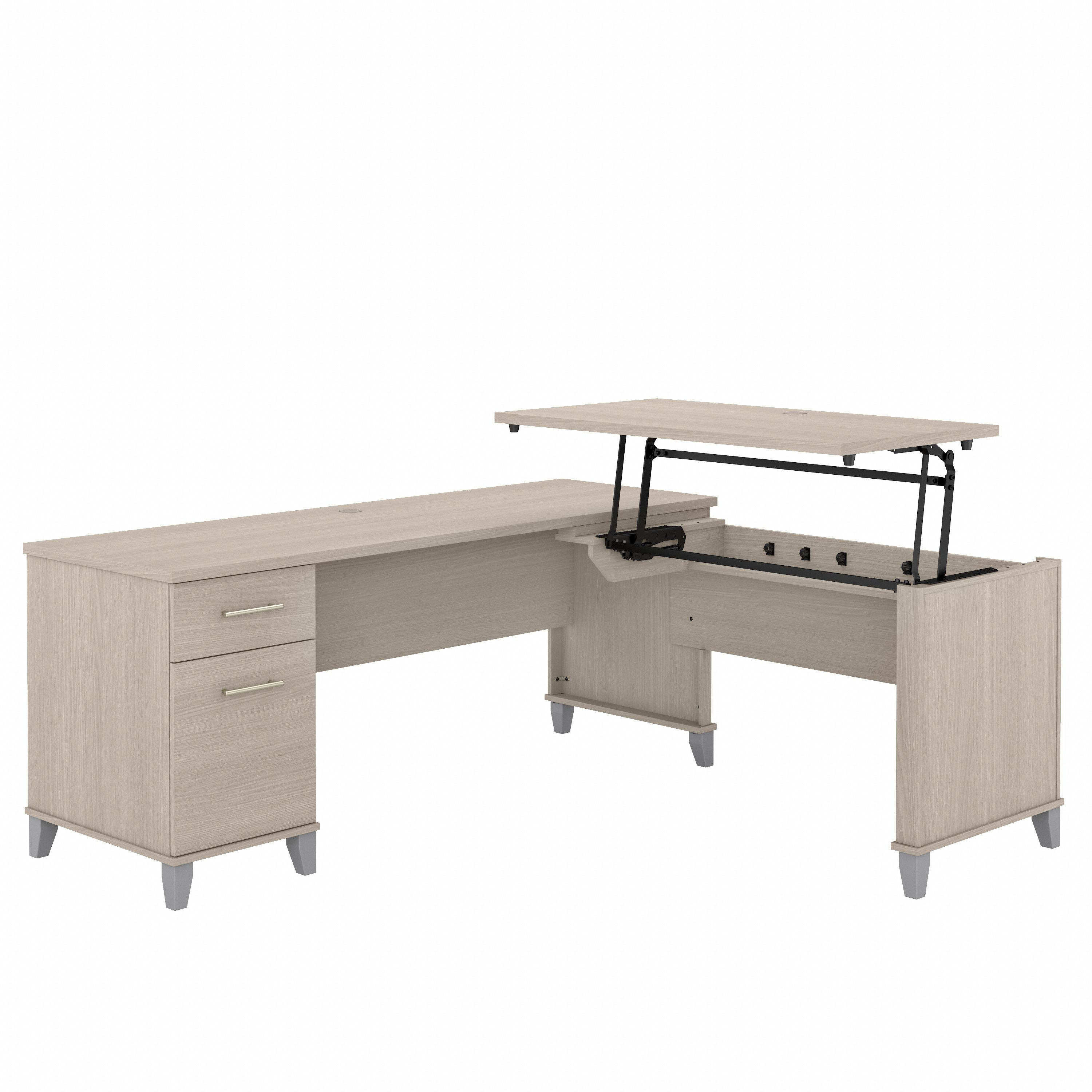 Bush Furniture Somerset 72W 3 Position Sit to Stand L Shaped Desk | Sand Oak_0