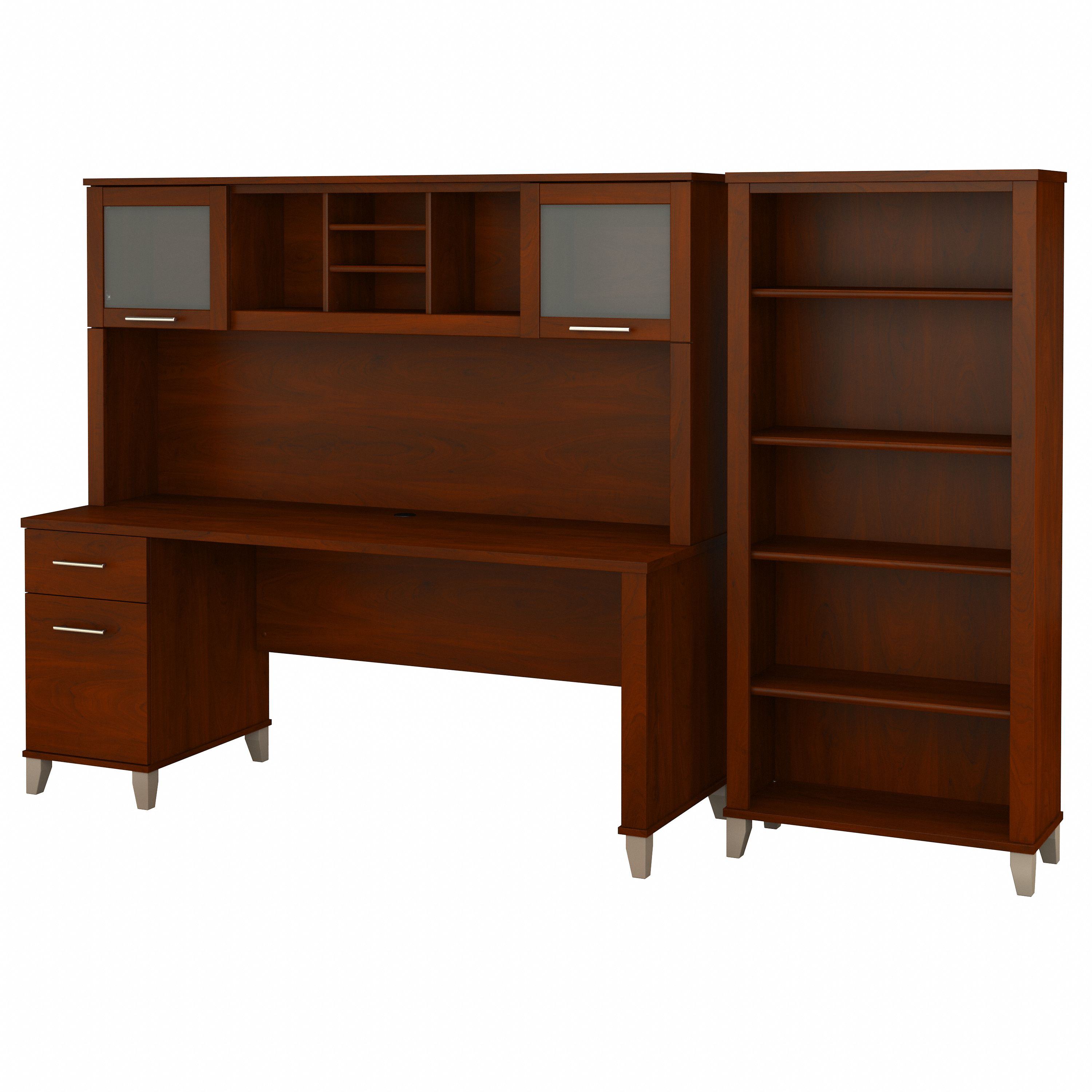 Bush Furniture Somerset 72W Office Desk with Hutch and 5 Shelf Bookcase | Hansen Cherry_0